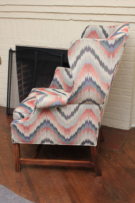 Chippendale Style Upholstered Wingback Armchair and Ottoman by Southwood