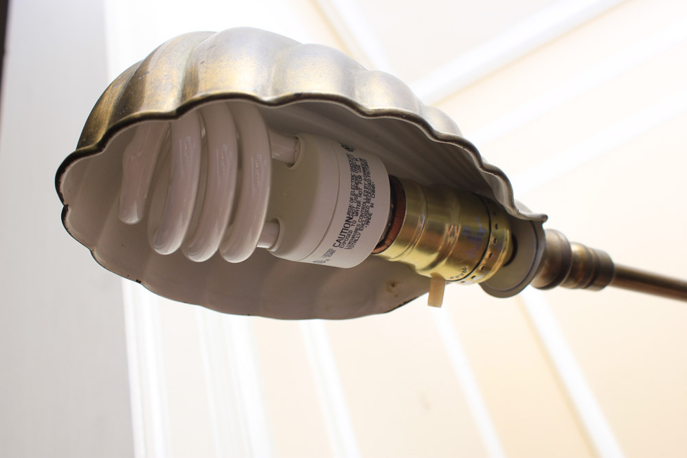 Vintage Gold Tone Clam Shell Shade Floor Lamp