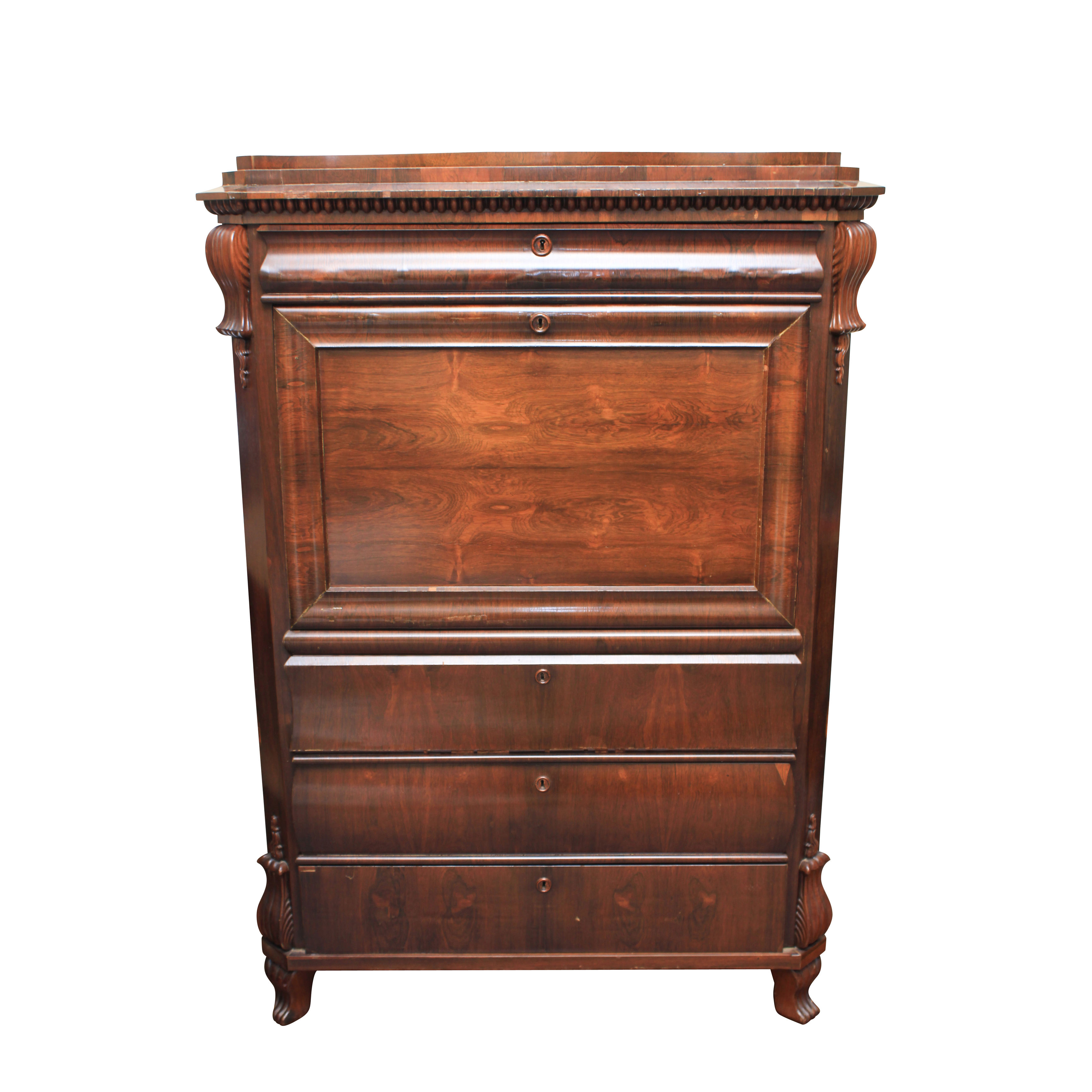 Antique Victorian Empire Style Fall Front Secretaire Abbatant