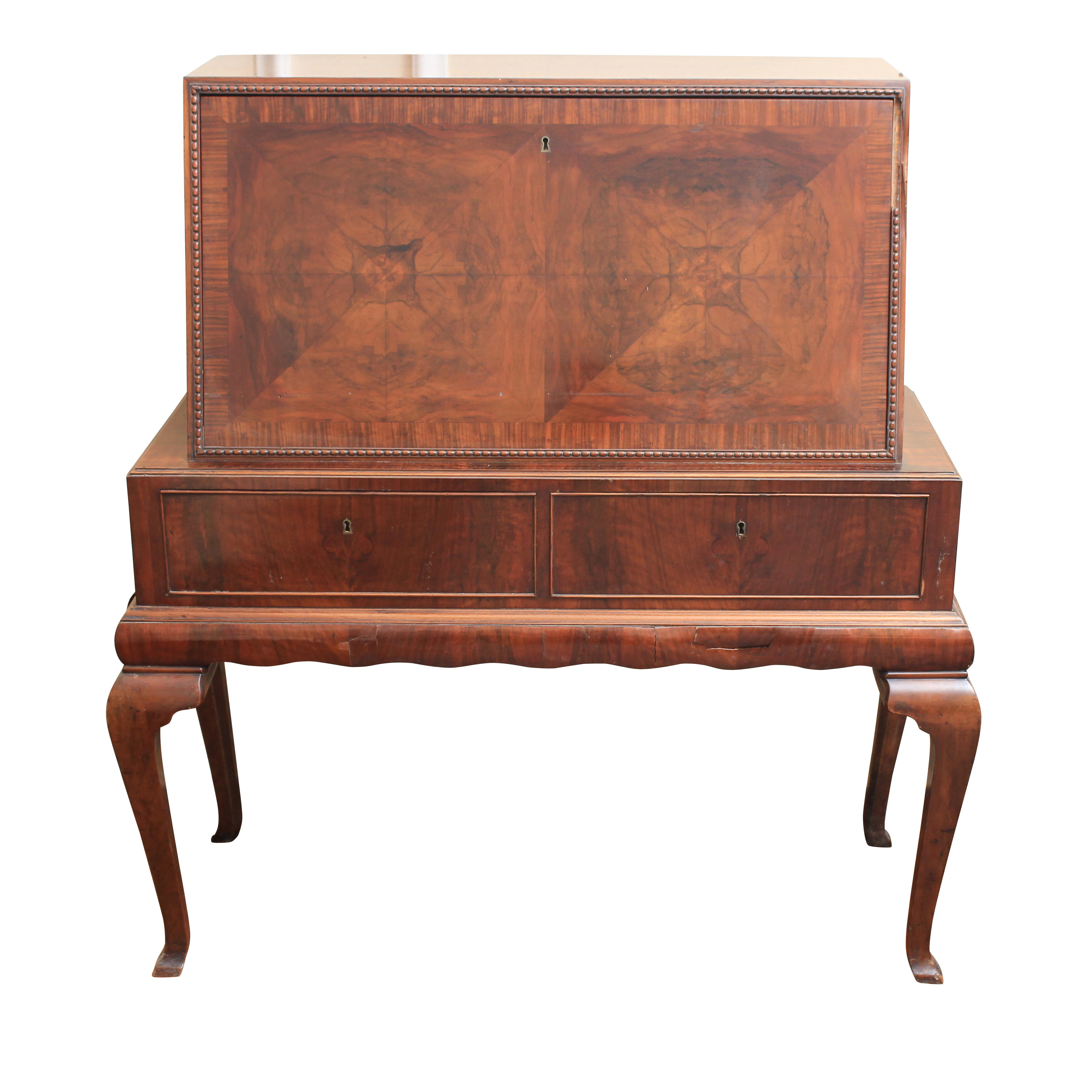 Vintage Queen Anne Style Mahogany Fall Front Secretary Desk on Stand