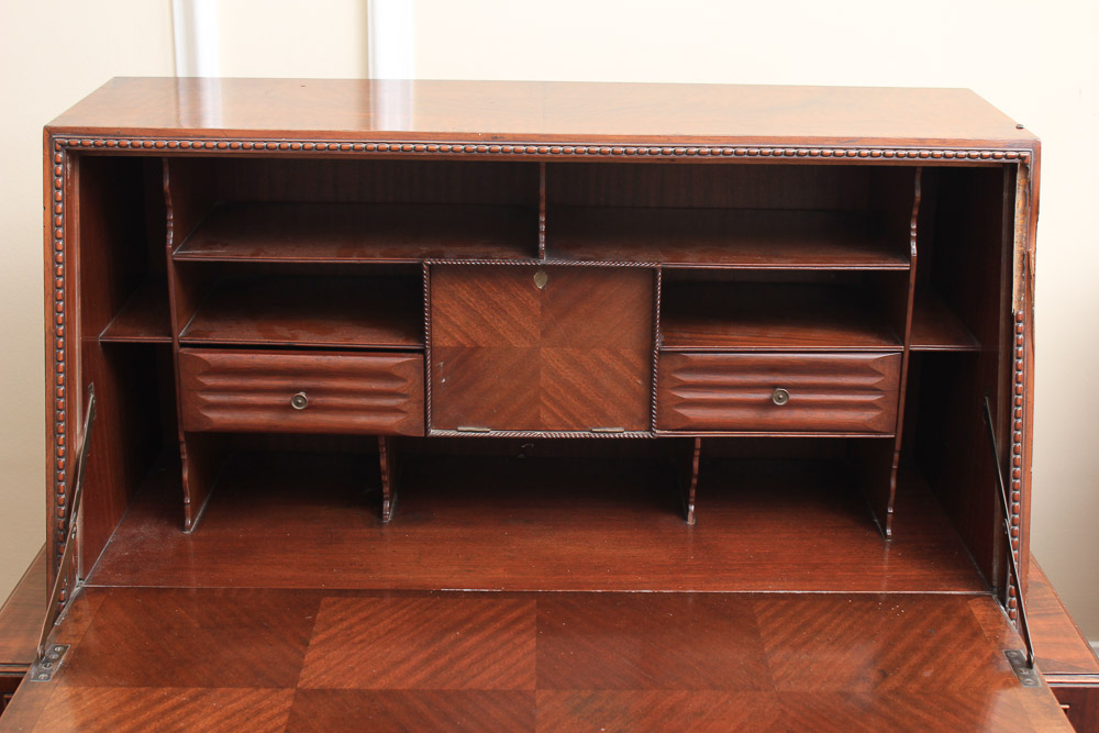 Vintage Queen Anne Style Mahogany Fall Front Secretary Desk on Stand