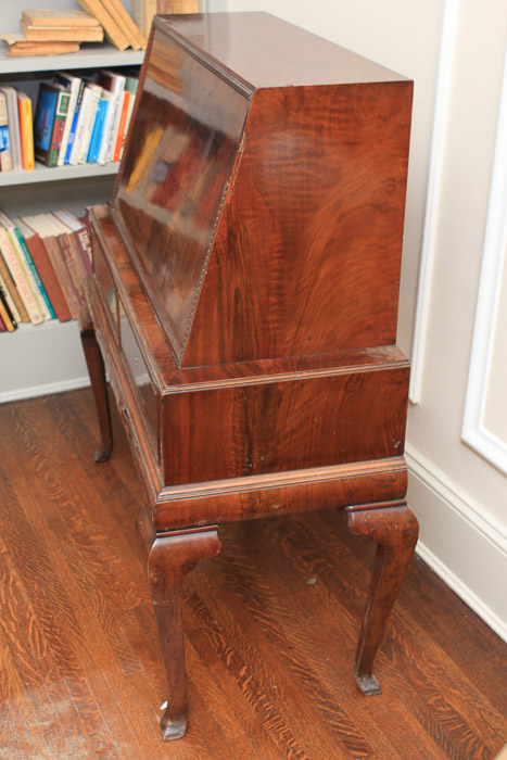 Vintage Queen Anne Style Mahogany Fall Front Secretary Desk on Stand
