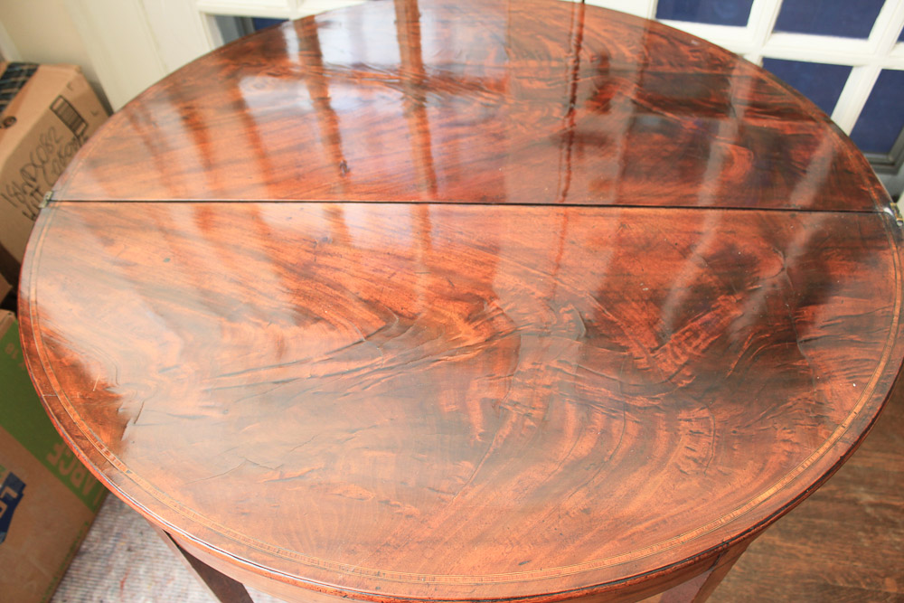 Antique George III Mahogany Demilune Game Table