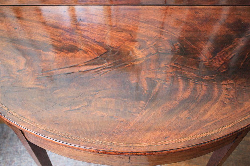 Antique George III Mahogany Demilune Game Table