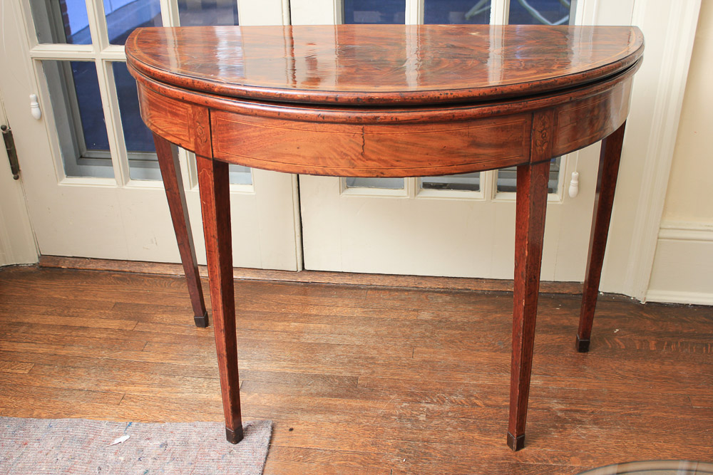 Antique George III Mahogany Demilune Game Table