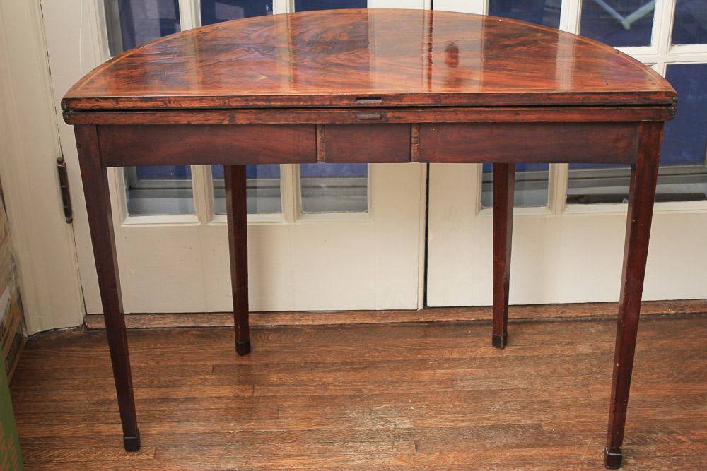 Antique George III Mahogany Demilune Game Table