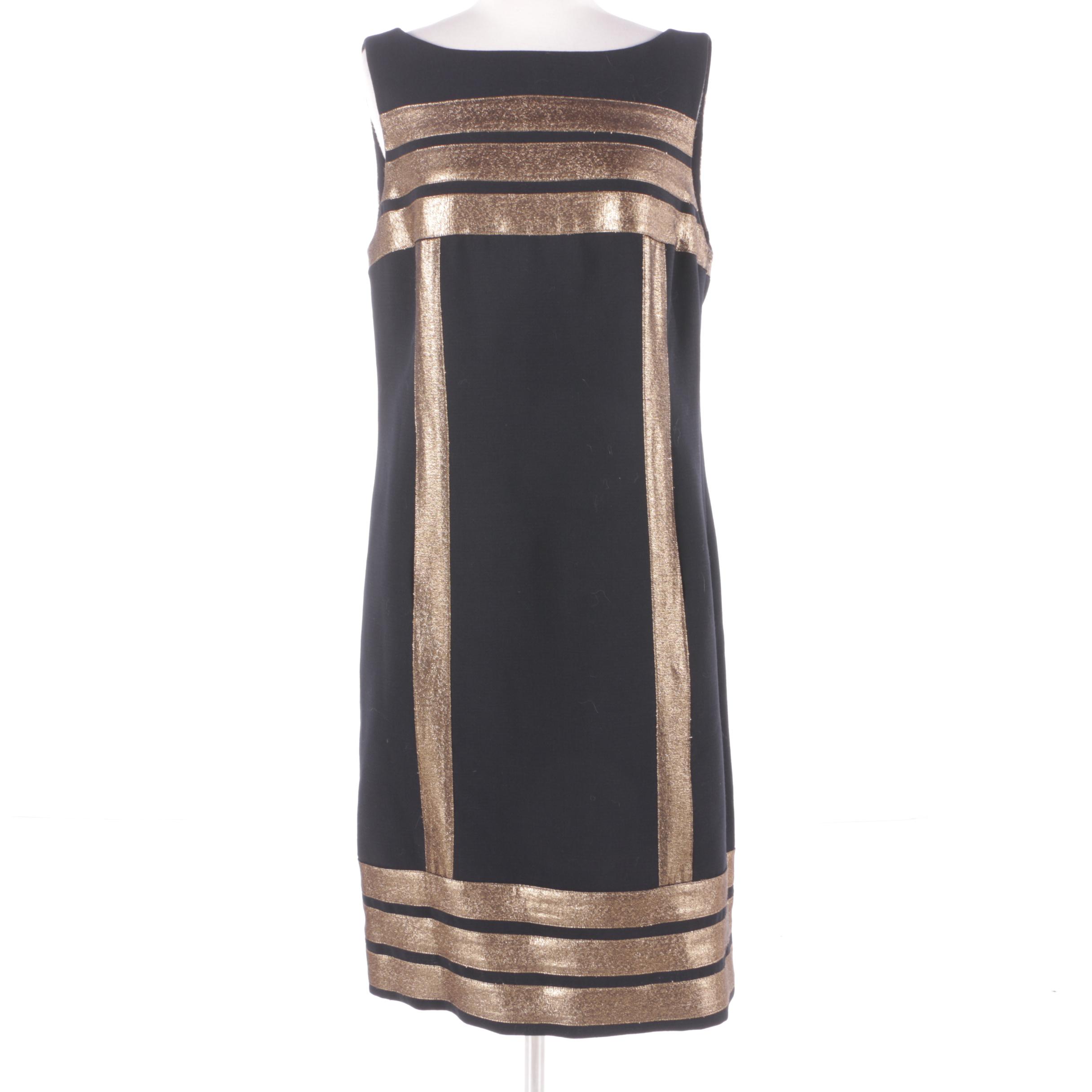 Tory Burch Black Sleeveless Cocktail Dress with Metallic Accents