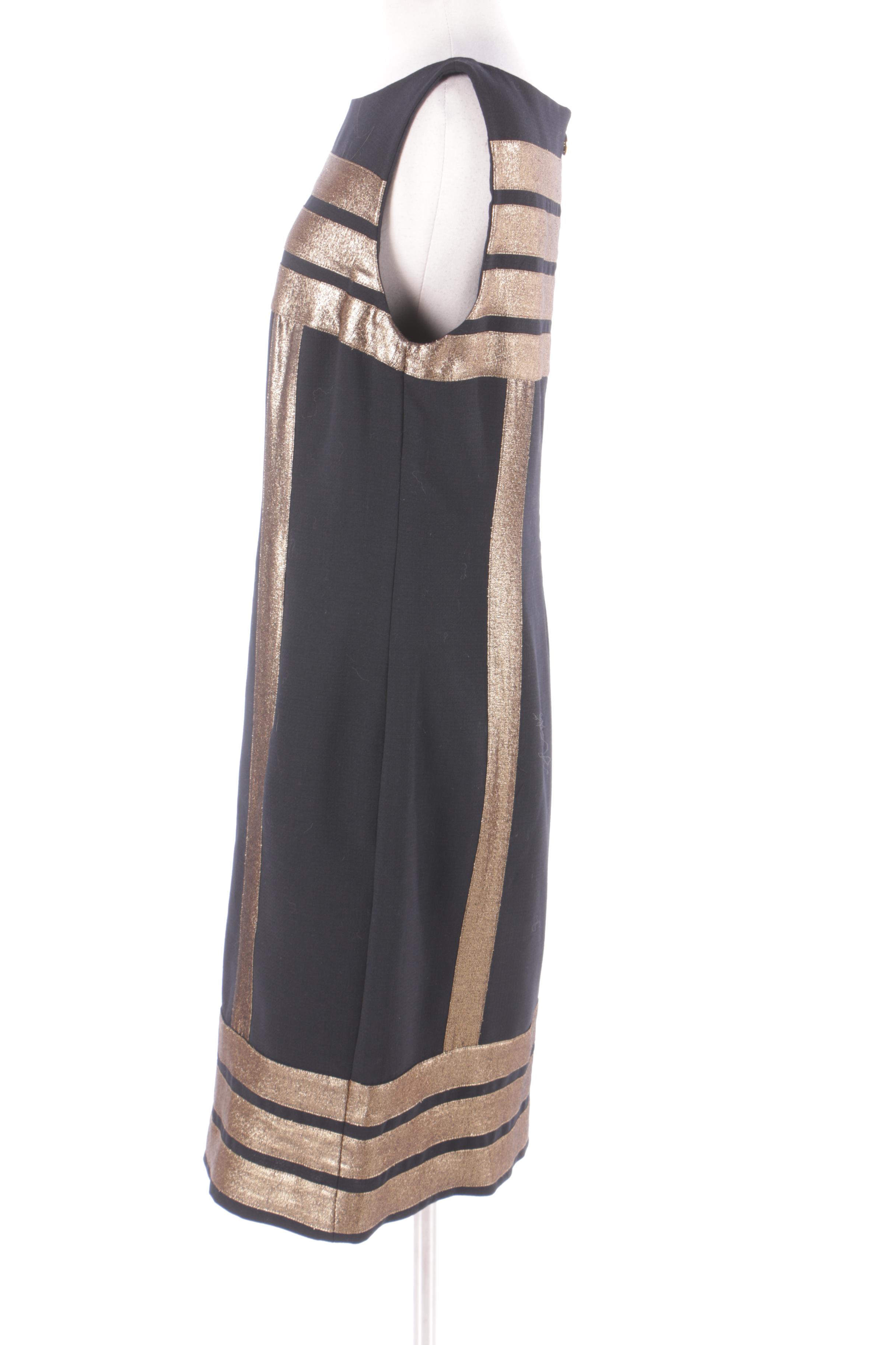 Tory Burch Black Sleeveless Cocktail Dress with Metallic Accents