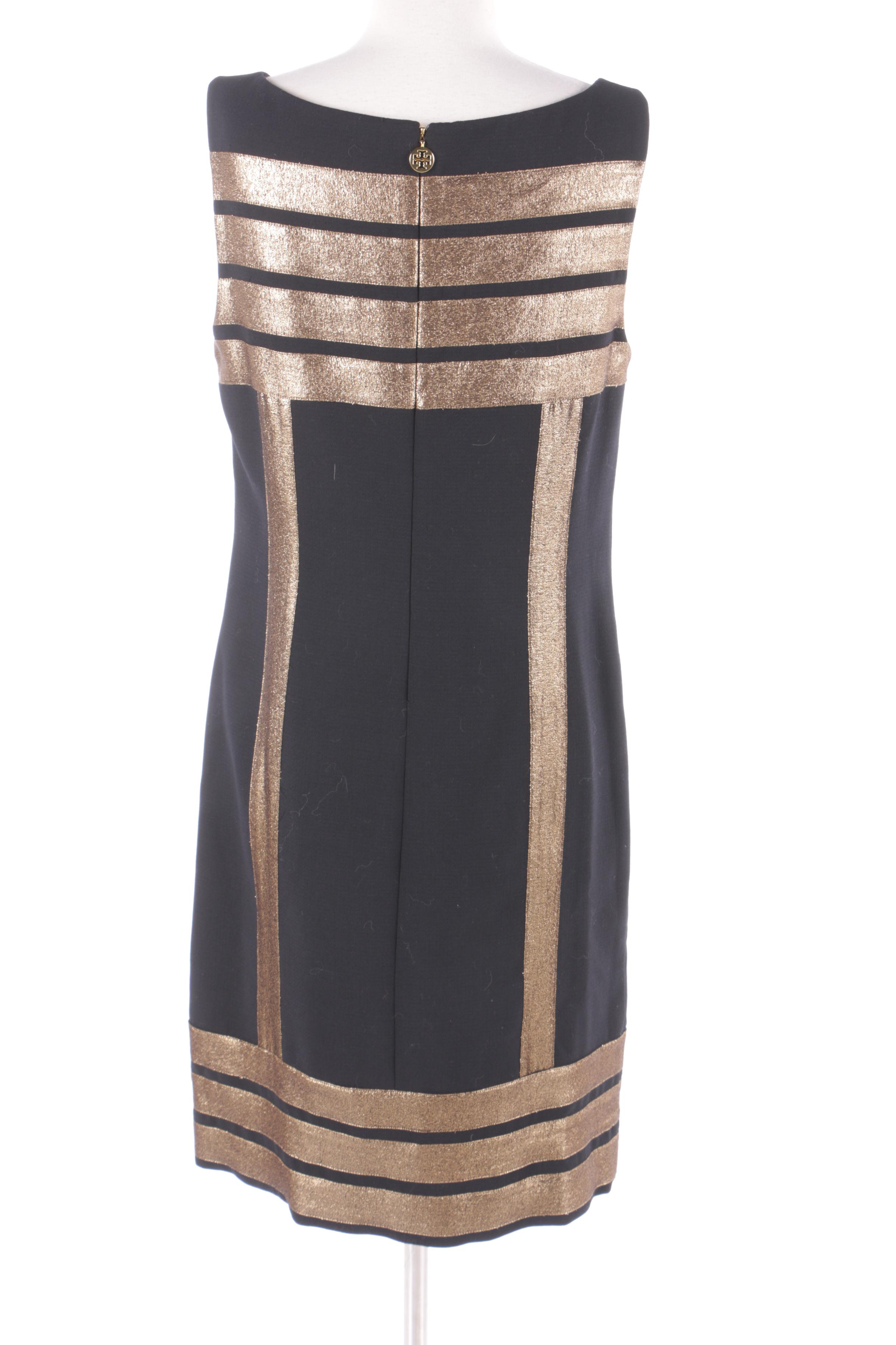 Tory Burch Black Sleeveless Cocktail Dress with Metallic Accents