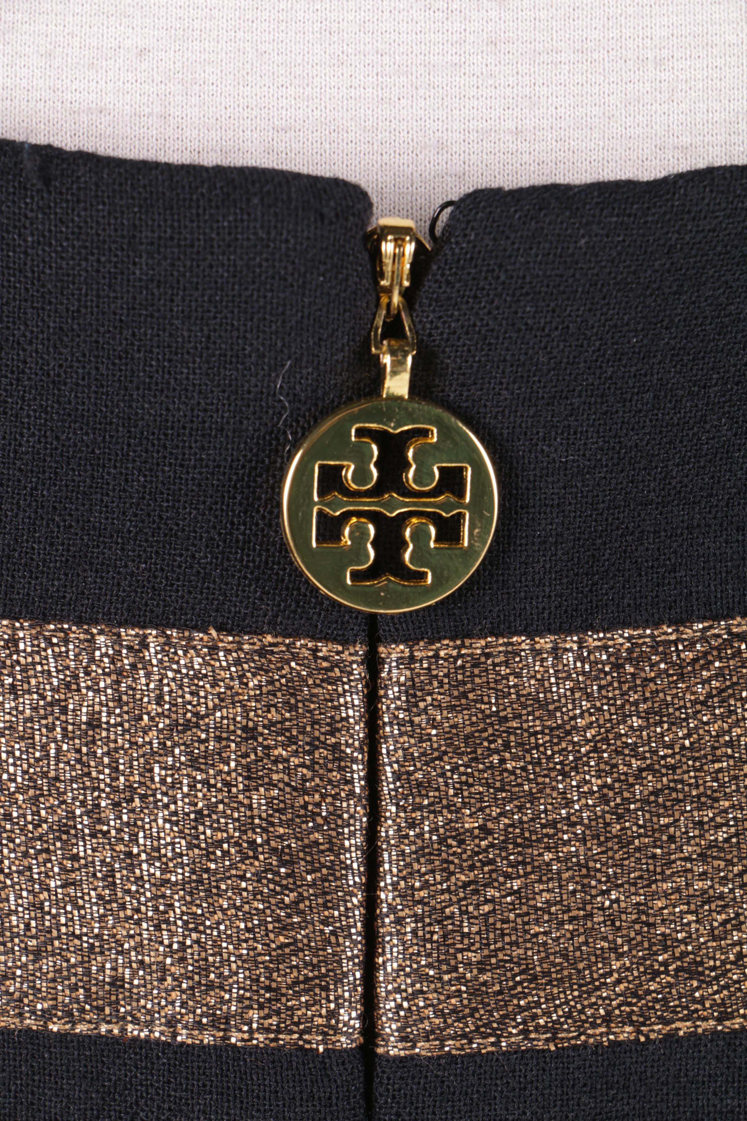 Tory Burch Black Sleeveless Cocktail Dress with Metallic Accents