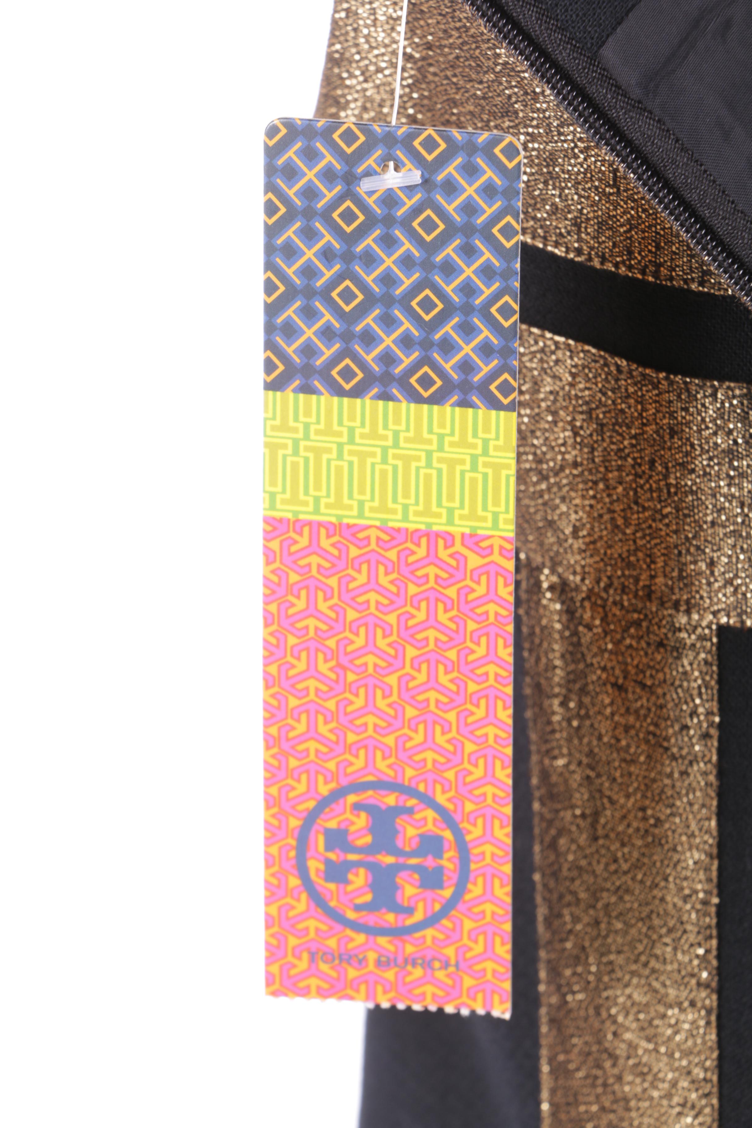 Tory Burch Black Sleeveless Cocktail Dress with Metallic Accents