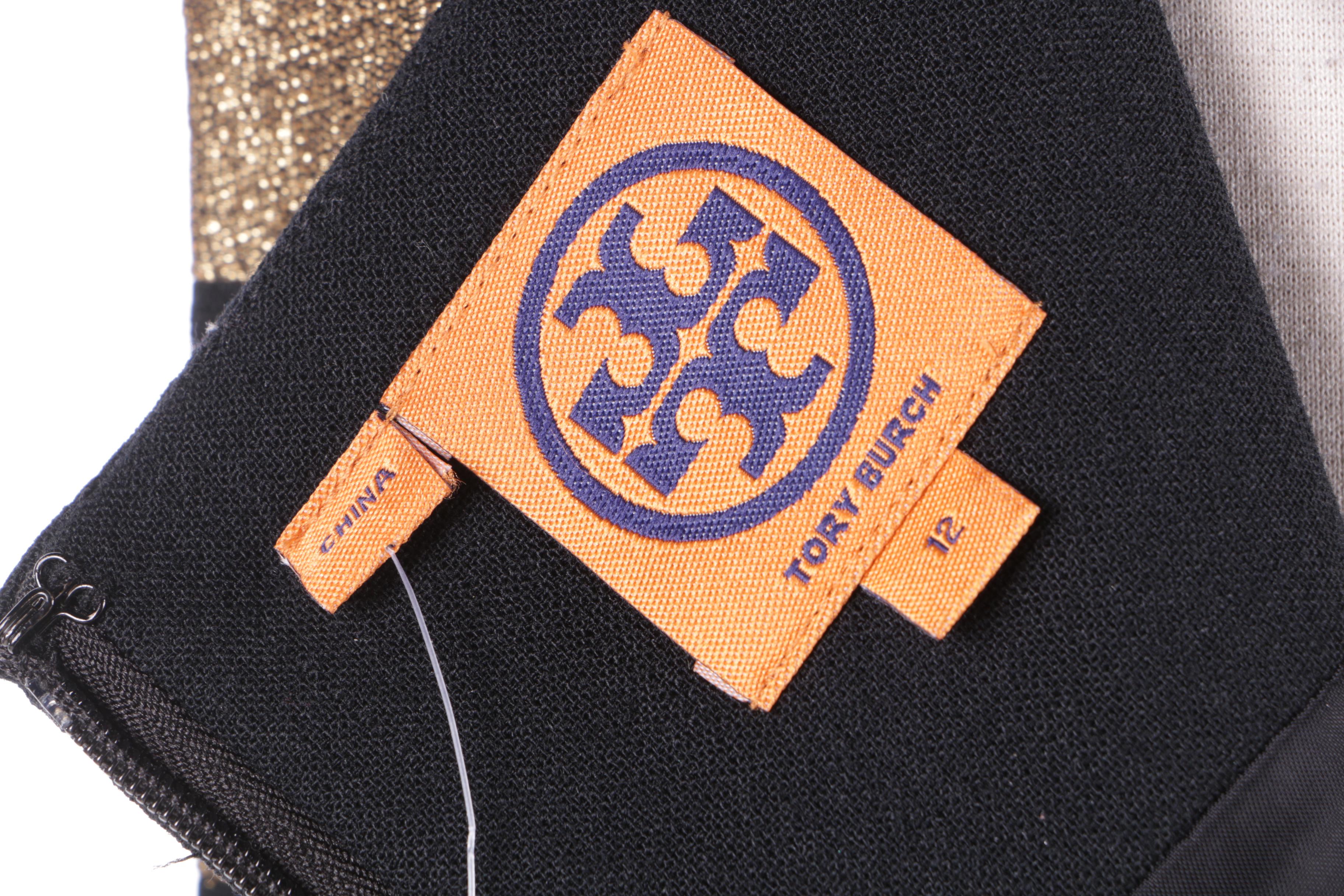 Tory Burch Black Sleeveless Cocktail Dress with Metallic Accents