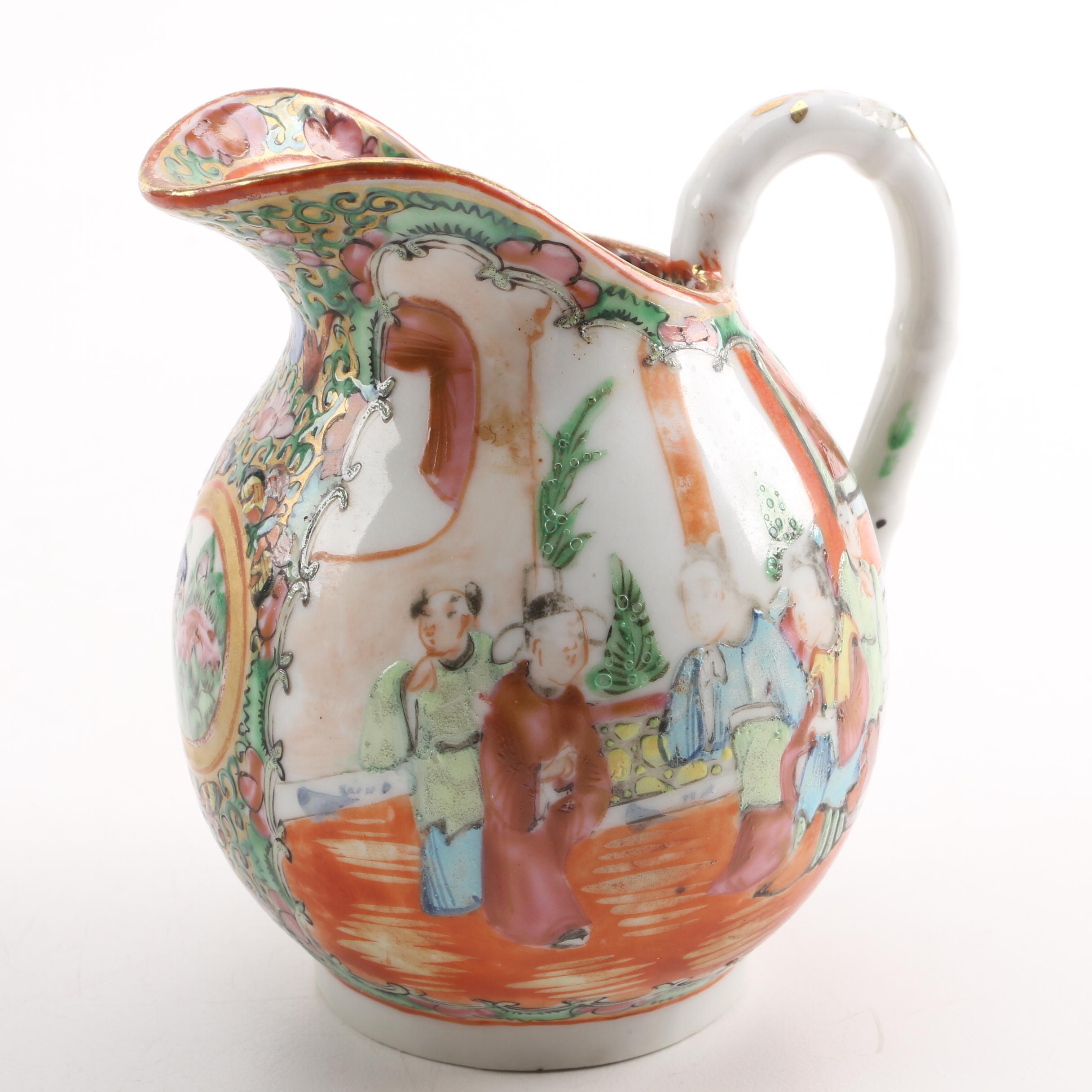 Antique Chinese Rose Medallion Creamer and Sugar Bowl