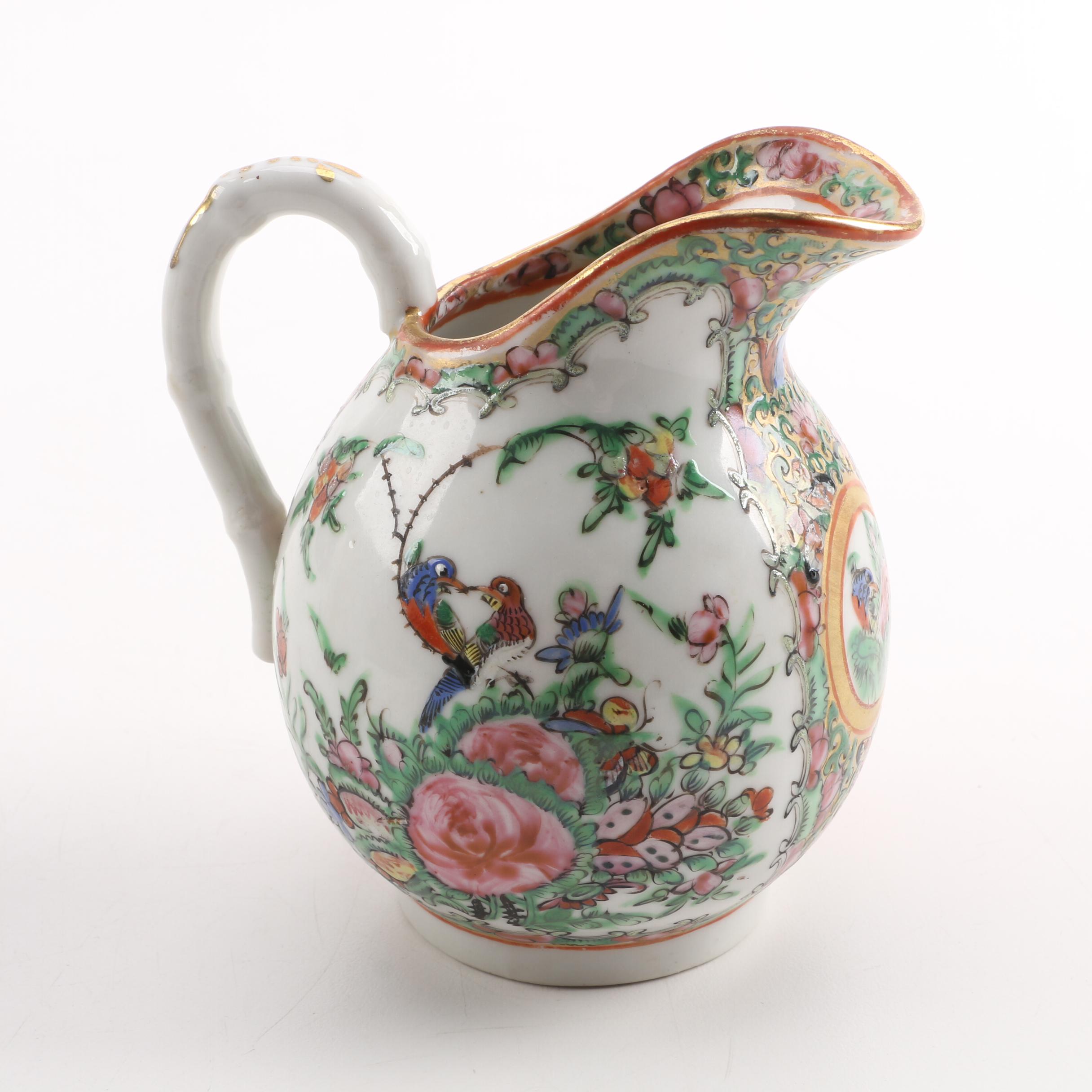 Antique Chinese Rose Medallion Creamer and Sugar Bowl
