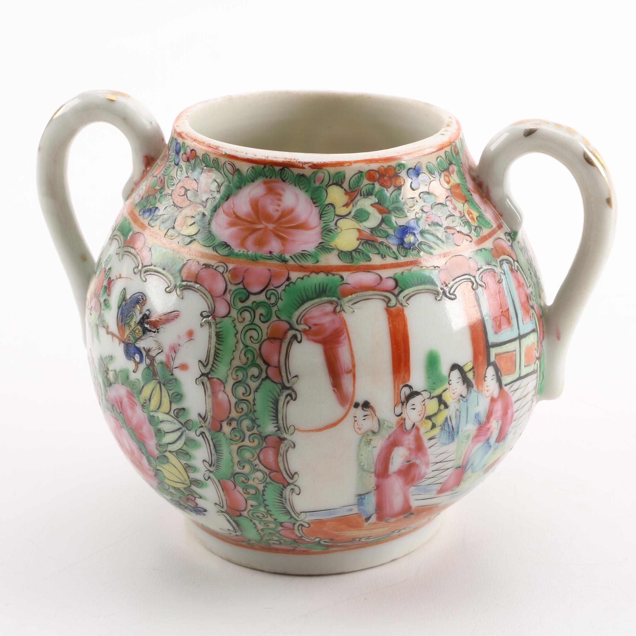 Antique Chinese Rose Medallion Creamer and Sugar Bowl