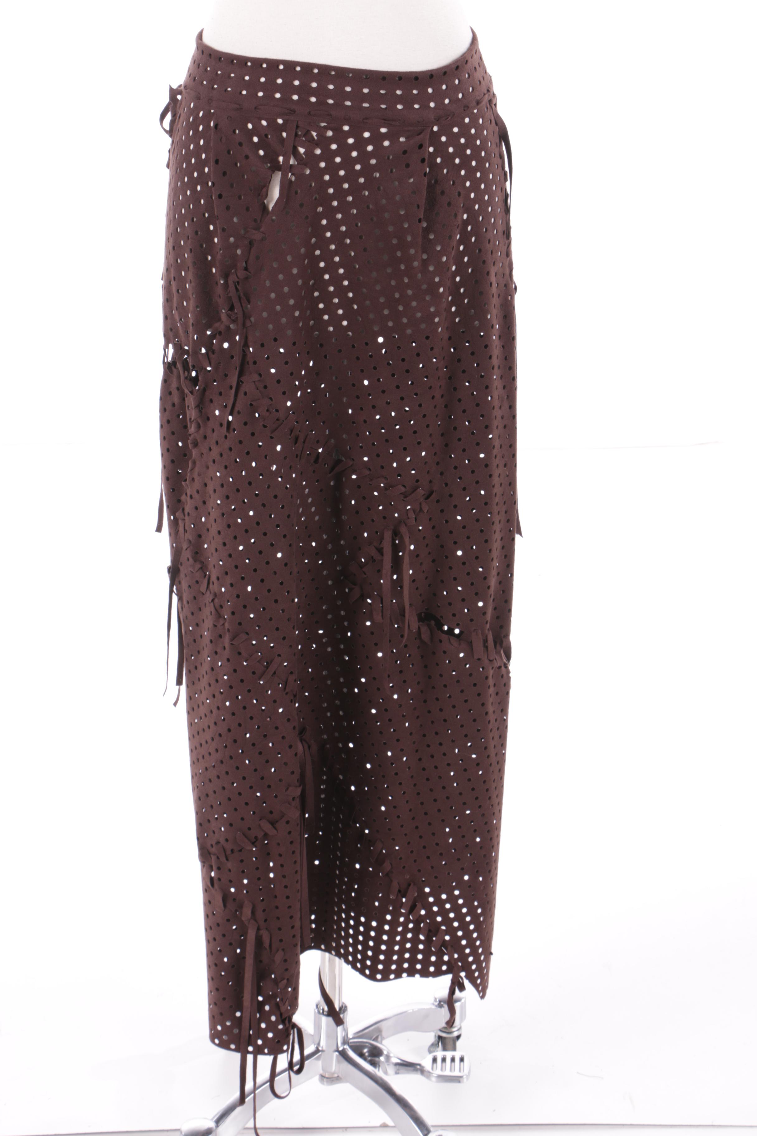 Yoshiki Hishinuma Brown Faux Suede Laser Cut Skirt and Jacket