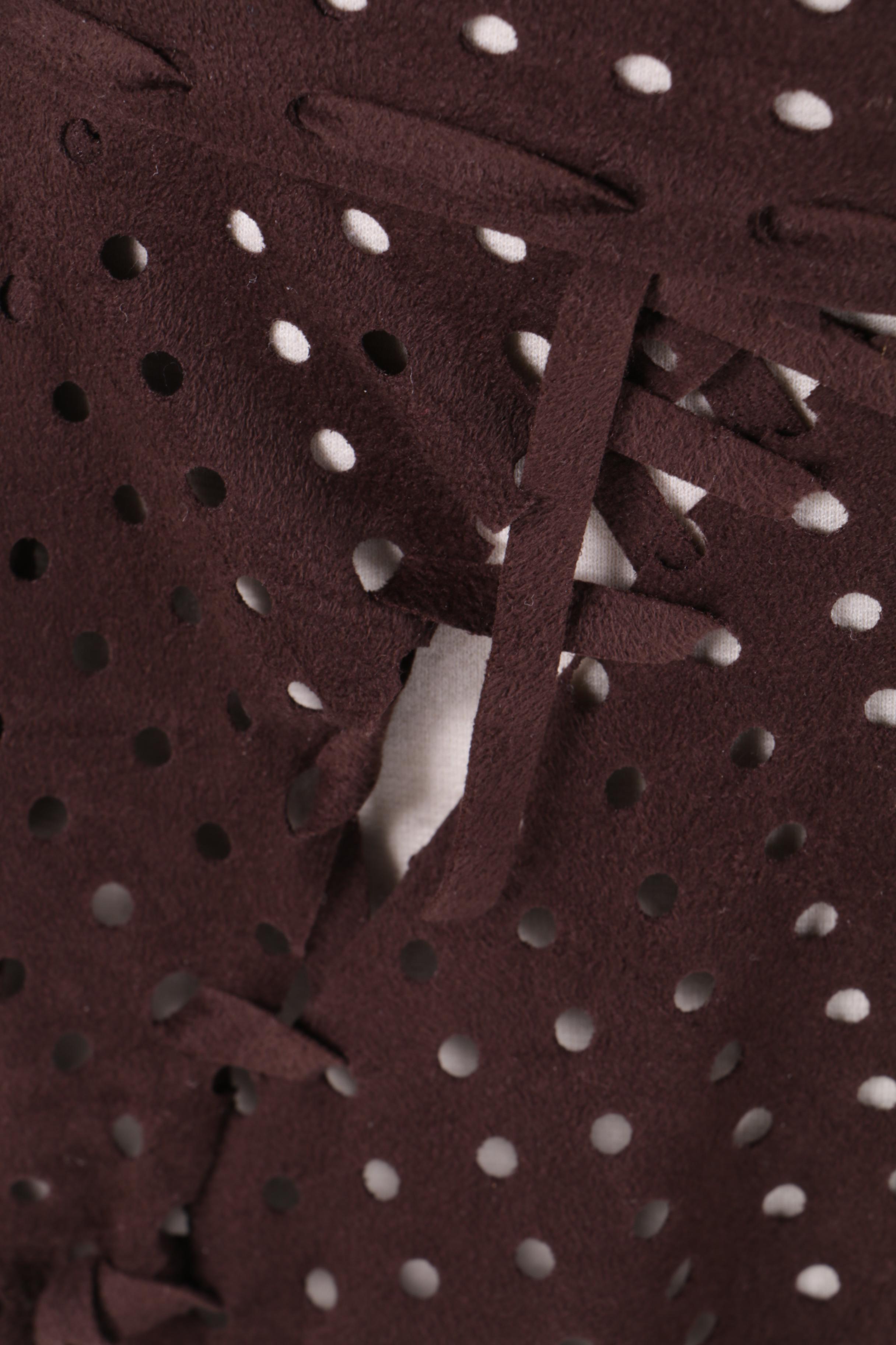 Yoshiki Hishinuma Brown Faux Suede Laser Cut Skirt and Jacket