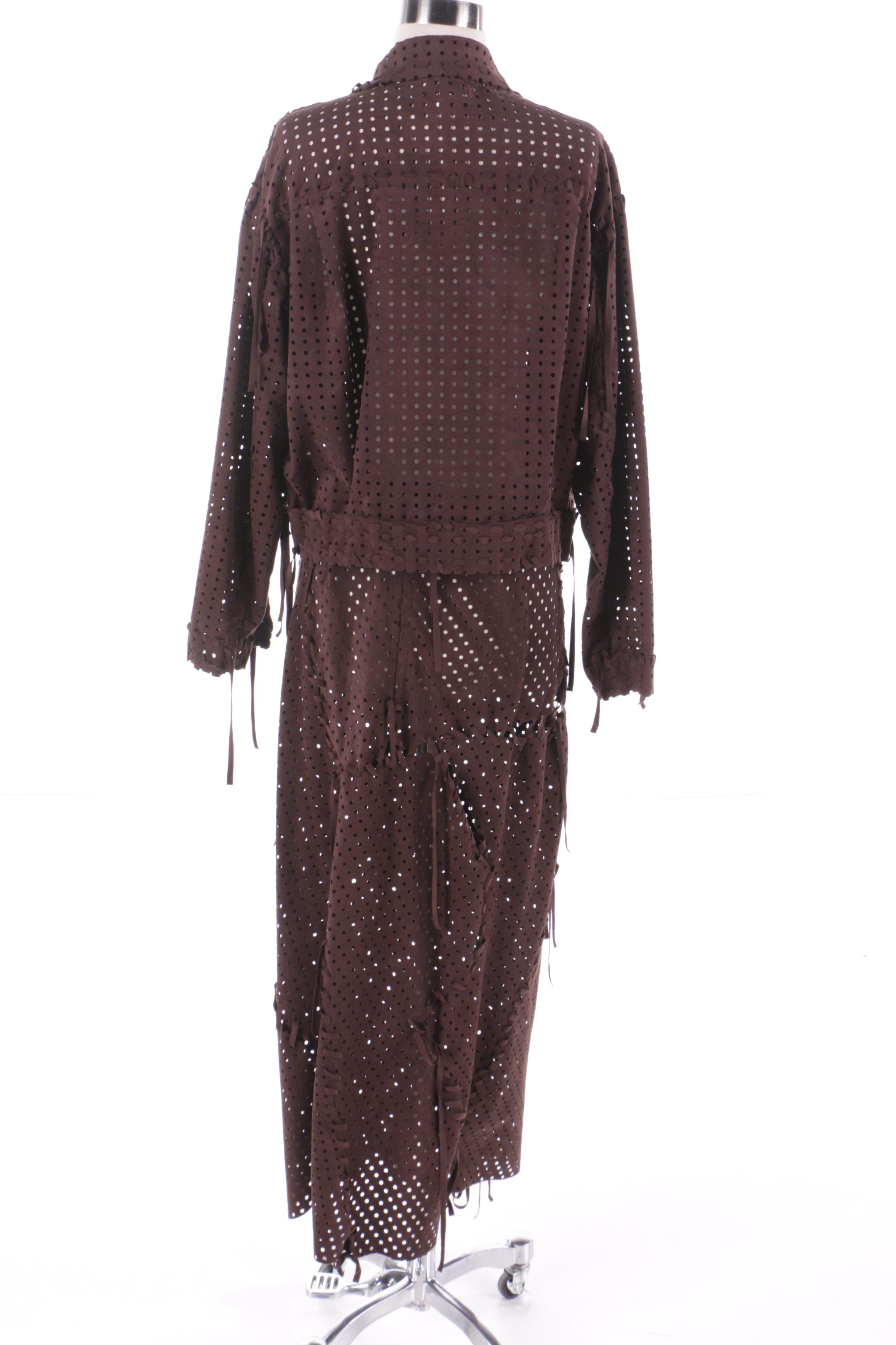 Yoshiki Hishinuma Brown Faux Suede Laser Cut Skirt and Jacket