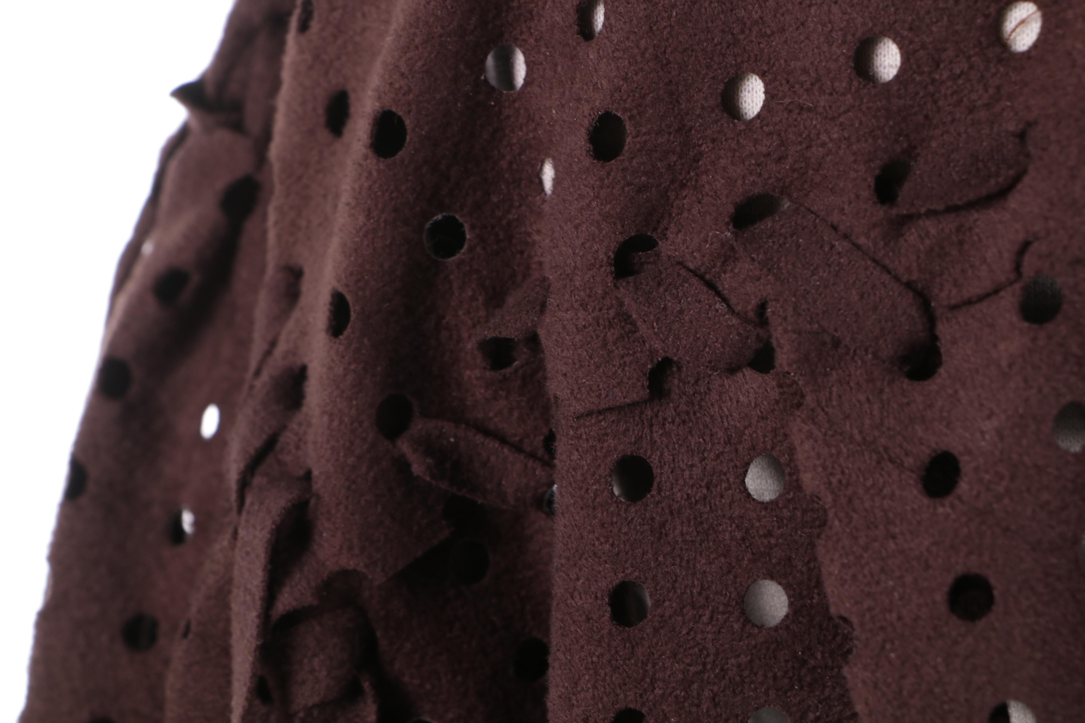 Yoshiki Hishinuma Brown Faux Suede Laser Cut Skirt and Jacket