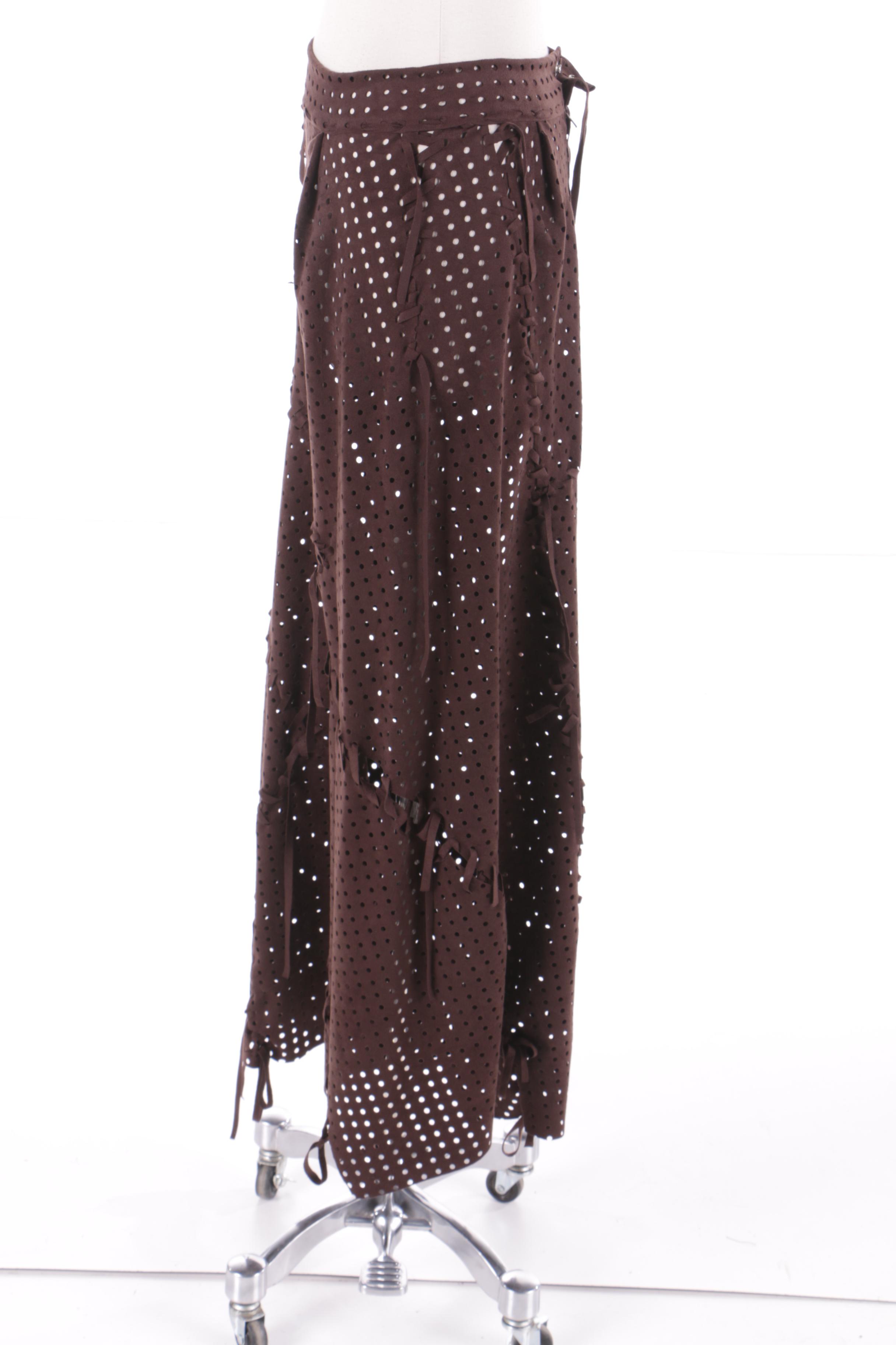 Yoshiki Hishinuma Brown Faux Suede Laser Cut Skirt and Jacket