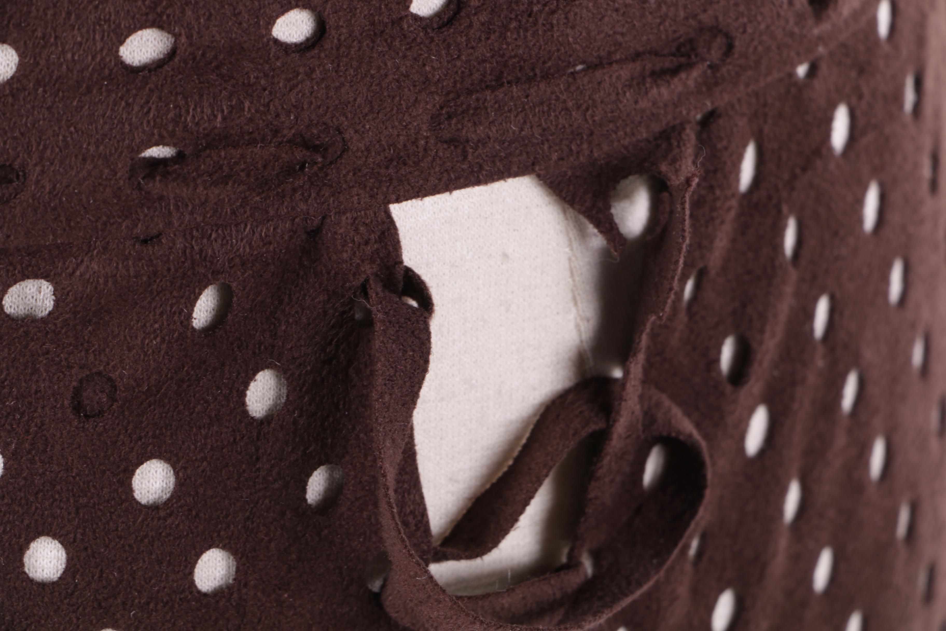 Yoshiki Hishinuma Brown Faux Suede Laser Cut Skirt and Jacket