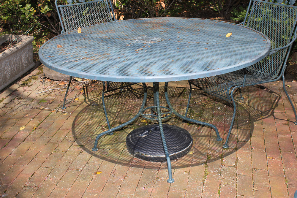 Metal Patio Table, Chairs, Chaise Lounge, and Bar Cart