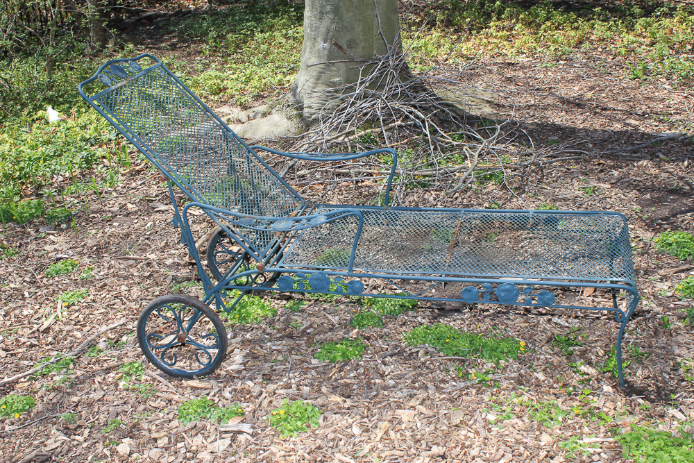 Metal Patio Table, Chairs, Chaise Lounge, and Bar Cart