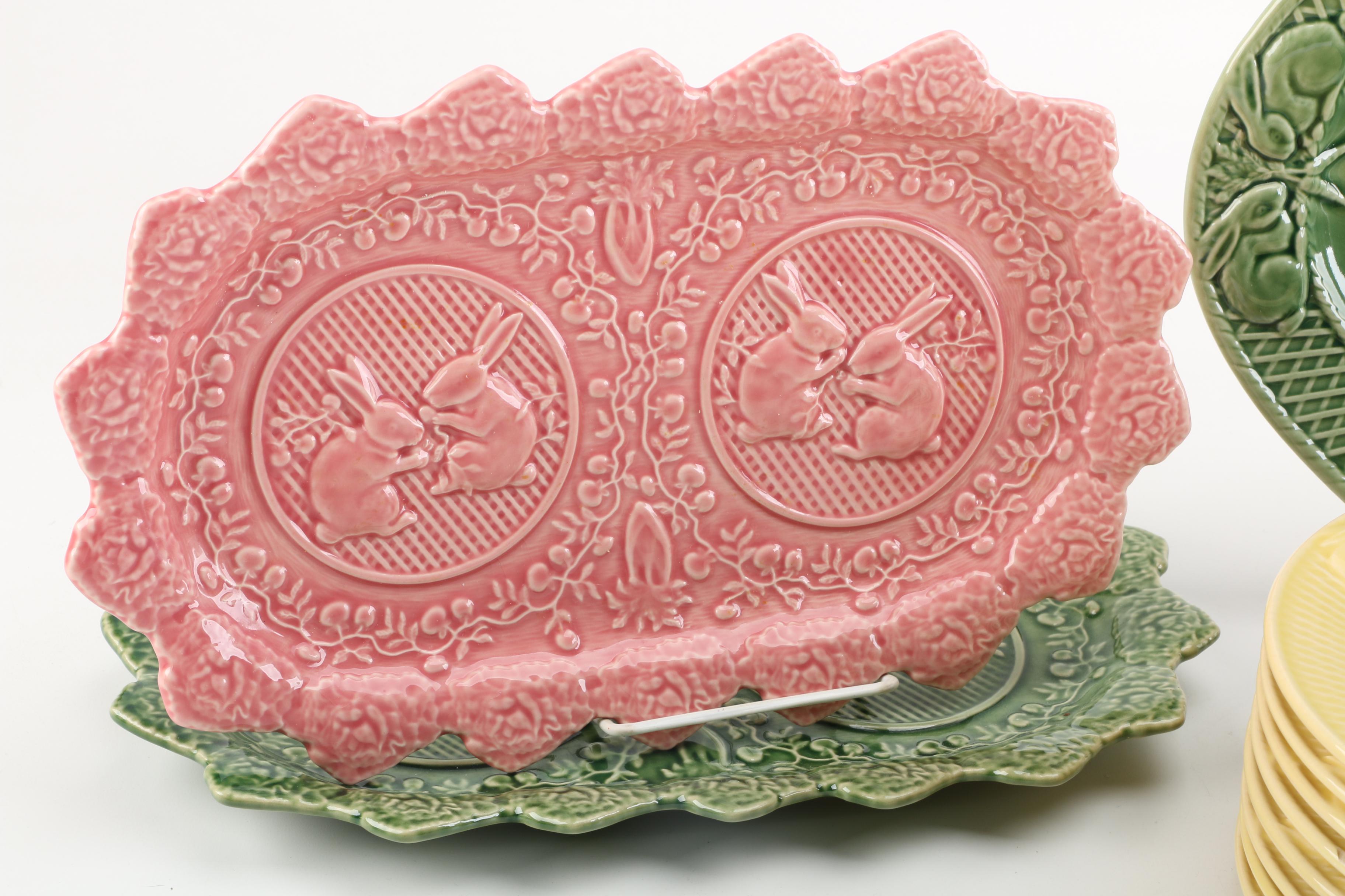 Portuguese Bordallo Pinheiro "Rabbit" Dinnerware and Serving Dishes