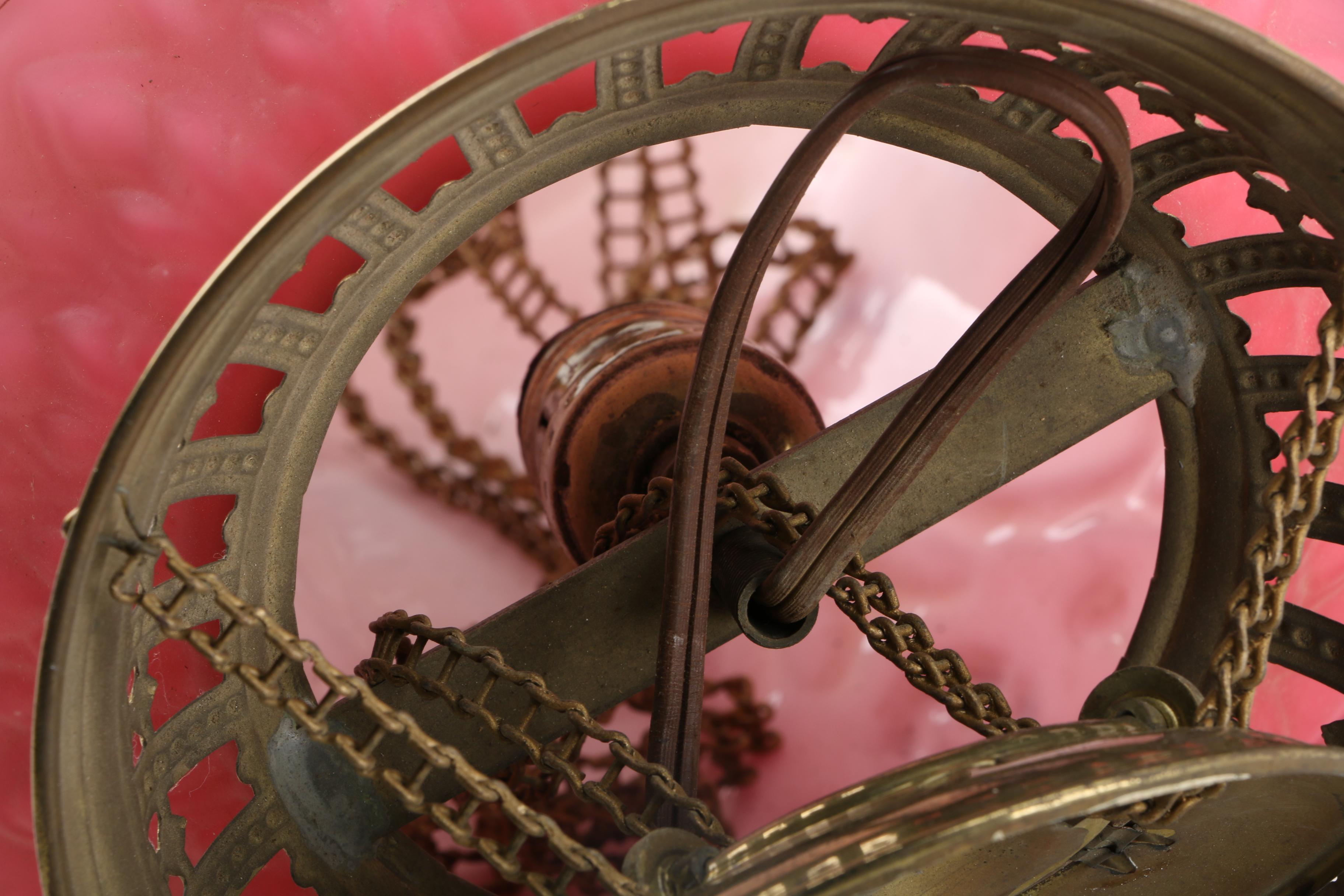 Vintage Hand-Painted Pink Milk Glass Ceiling Light Fixture