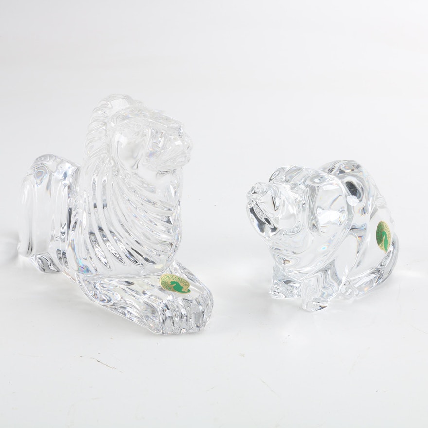 Waterford Crystal Pig and Lion Figurines