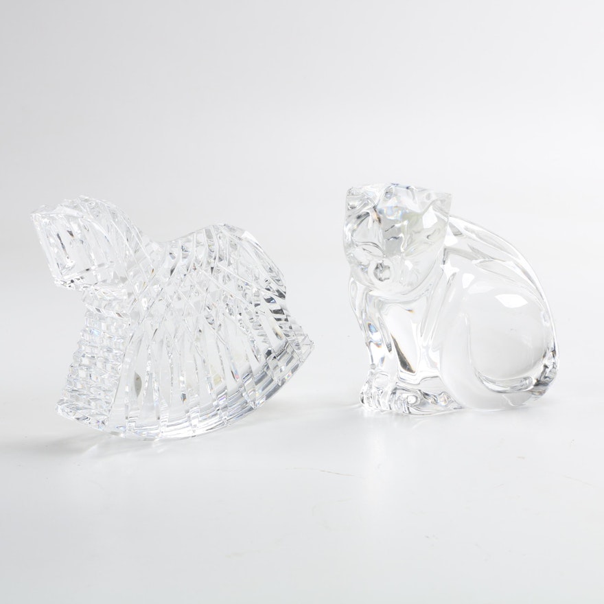Waterford Crystal Cat and Rocking Horse Figurines