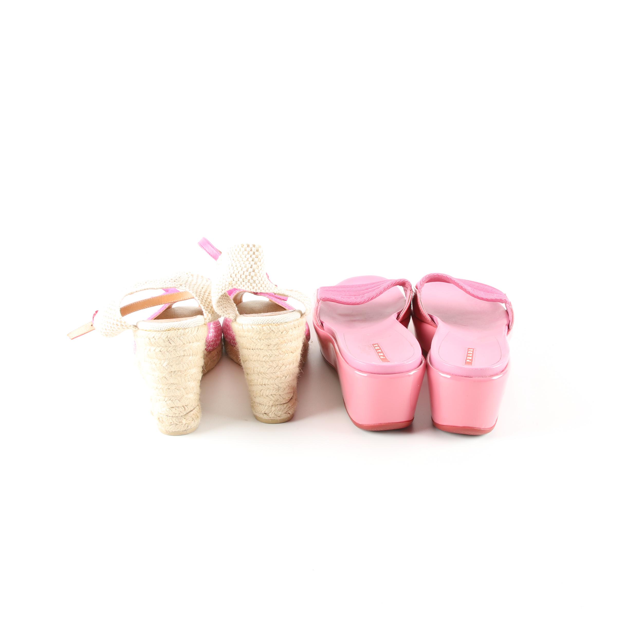 Women's Coach Pink Espadrilles and Prada Pink Wedge Slides