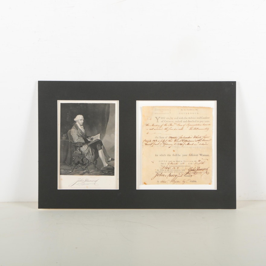 John Hancock Document Signed as Governor of Massachusetts March 31, 1788