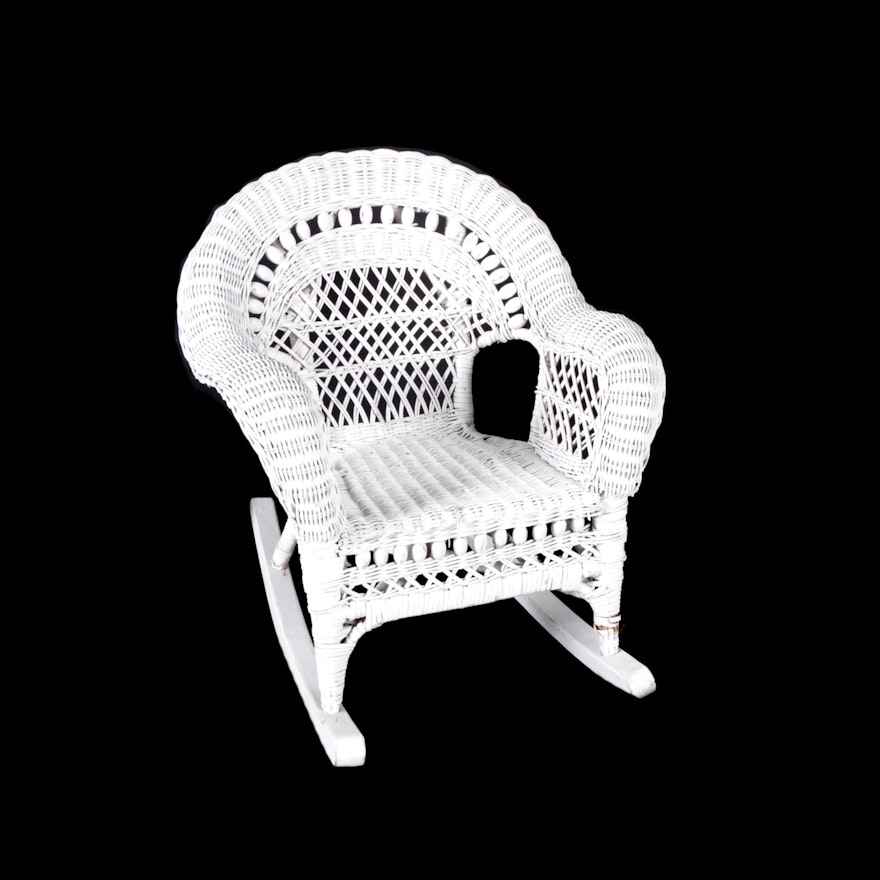 Child's White Wicker Rocking Chair