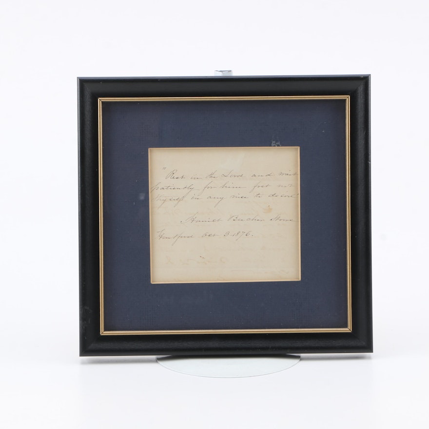 Harriet Beecher Stowe Autograph Note Signed 1876