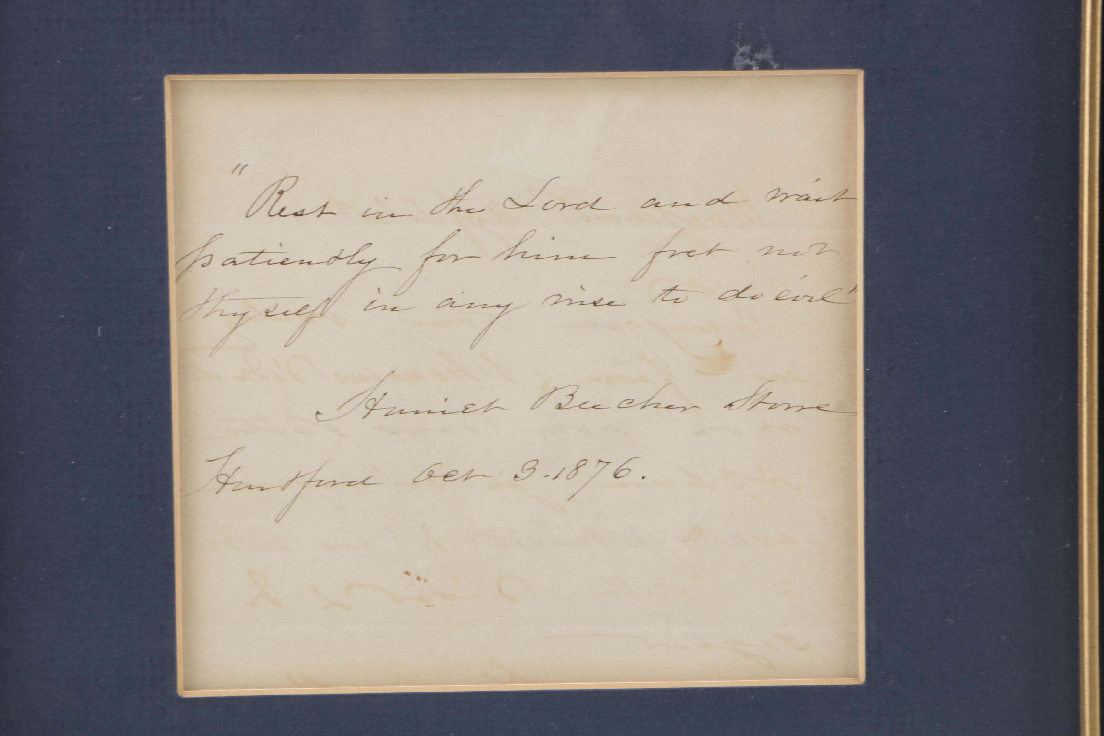 Harriet Beecher Stowe Autograph Note Signed 1876