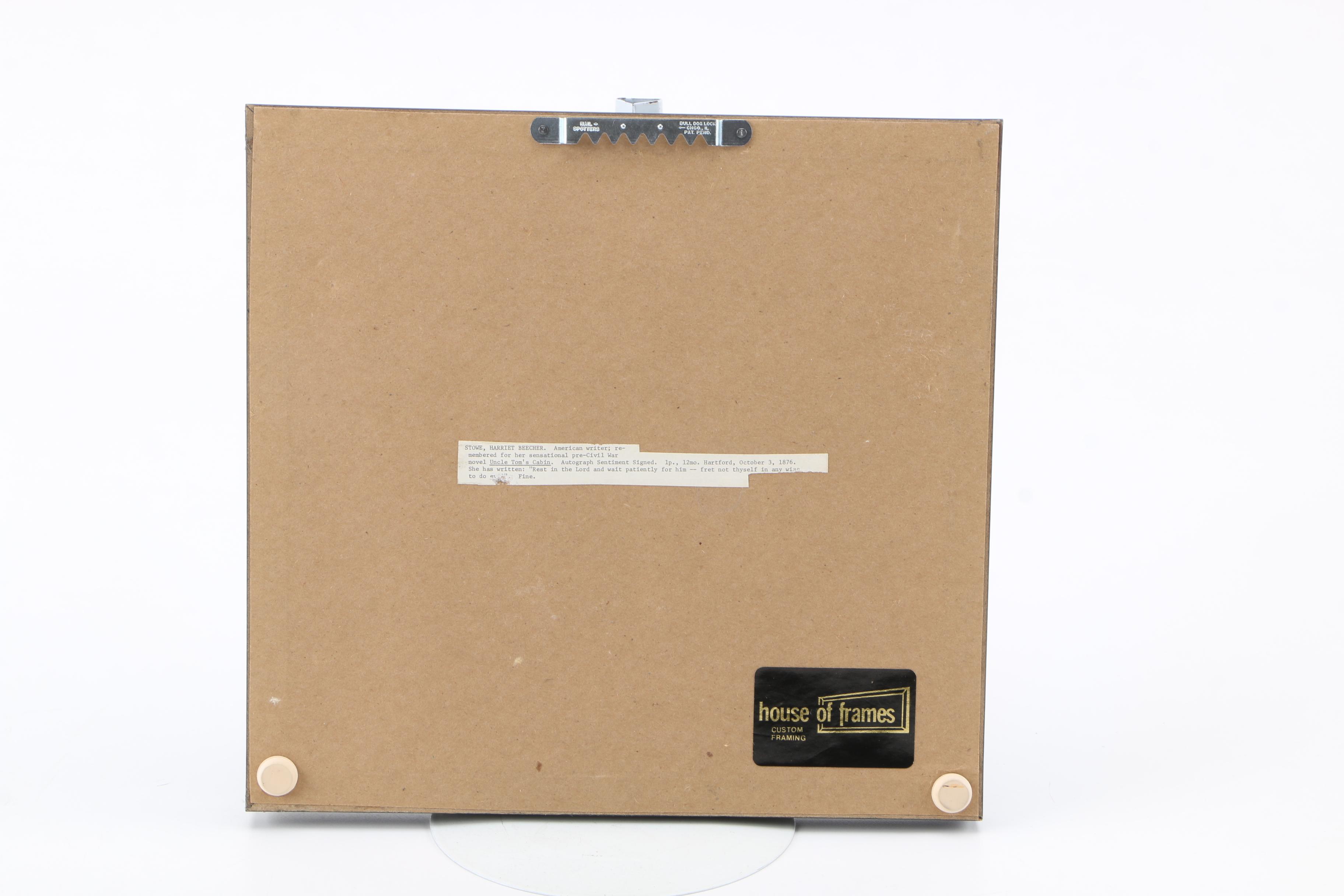 Harriet Beecher Stowe Autograph Note Signed 1876