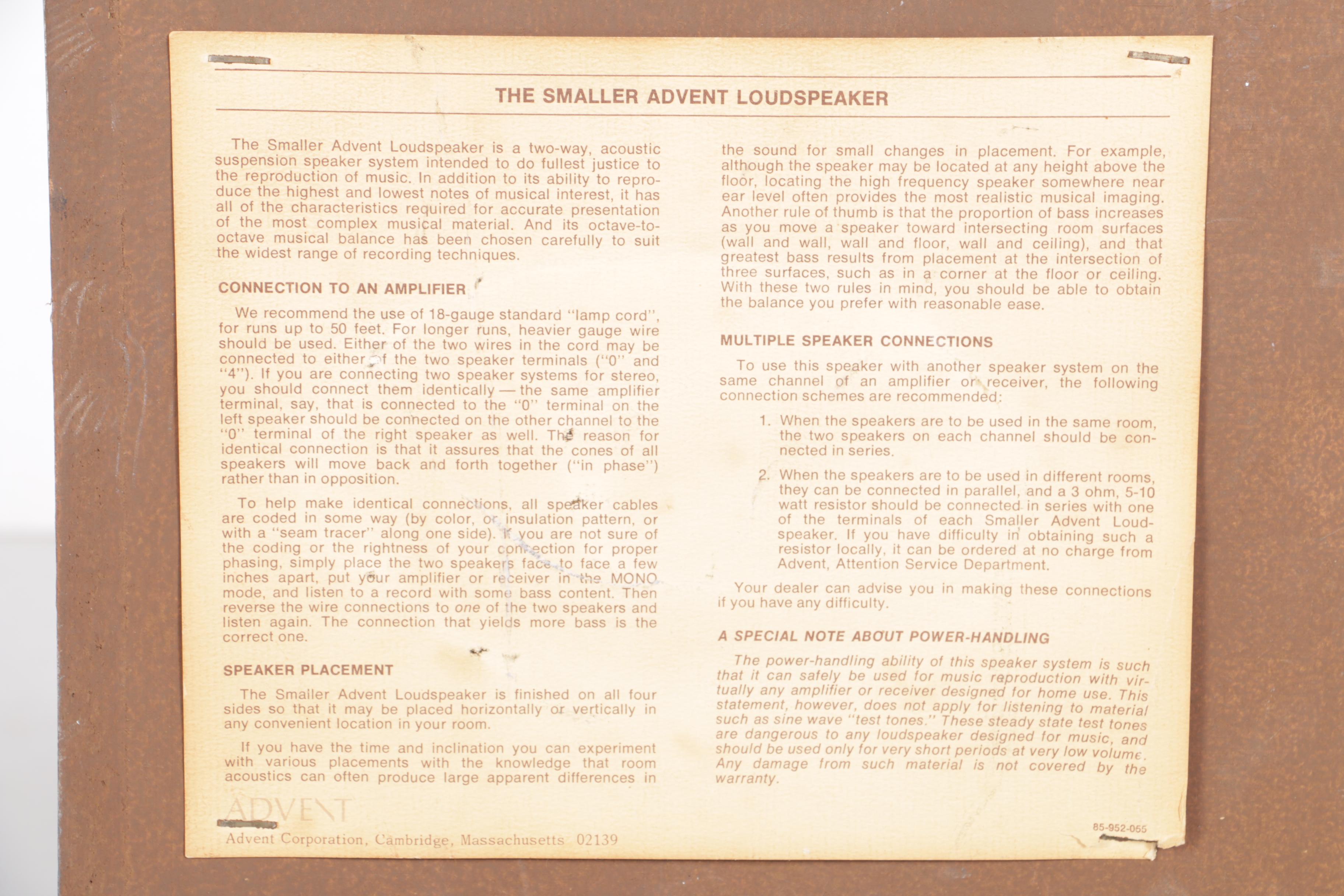 The Advent Loudspeakers