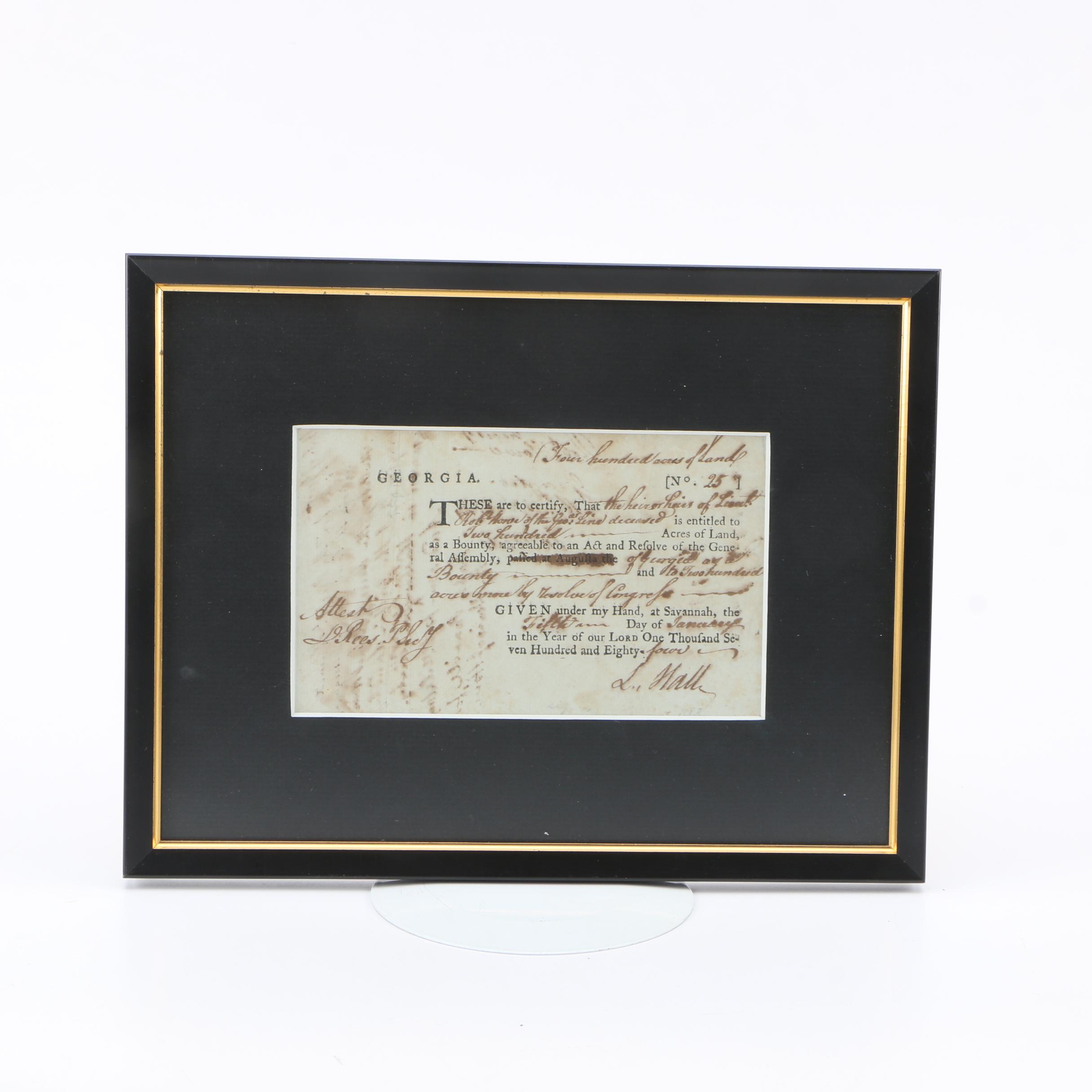 Dr. Lyman Hall Document Signed January 5, 1784