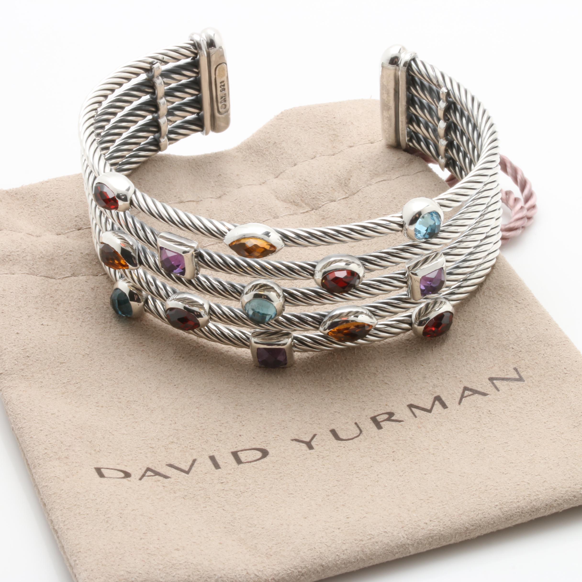 David Yurman "Confetti" Wide Cuff Gemstone Bracelet