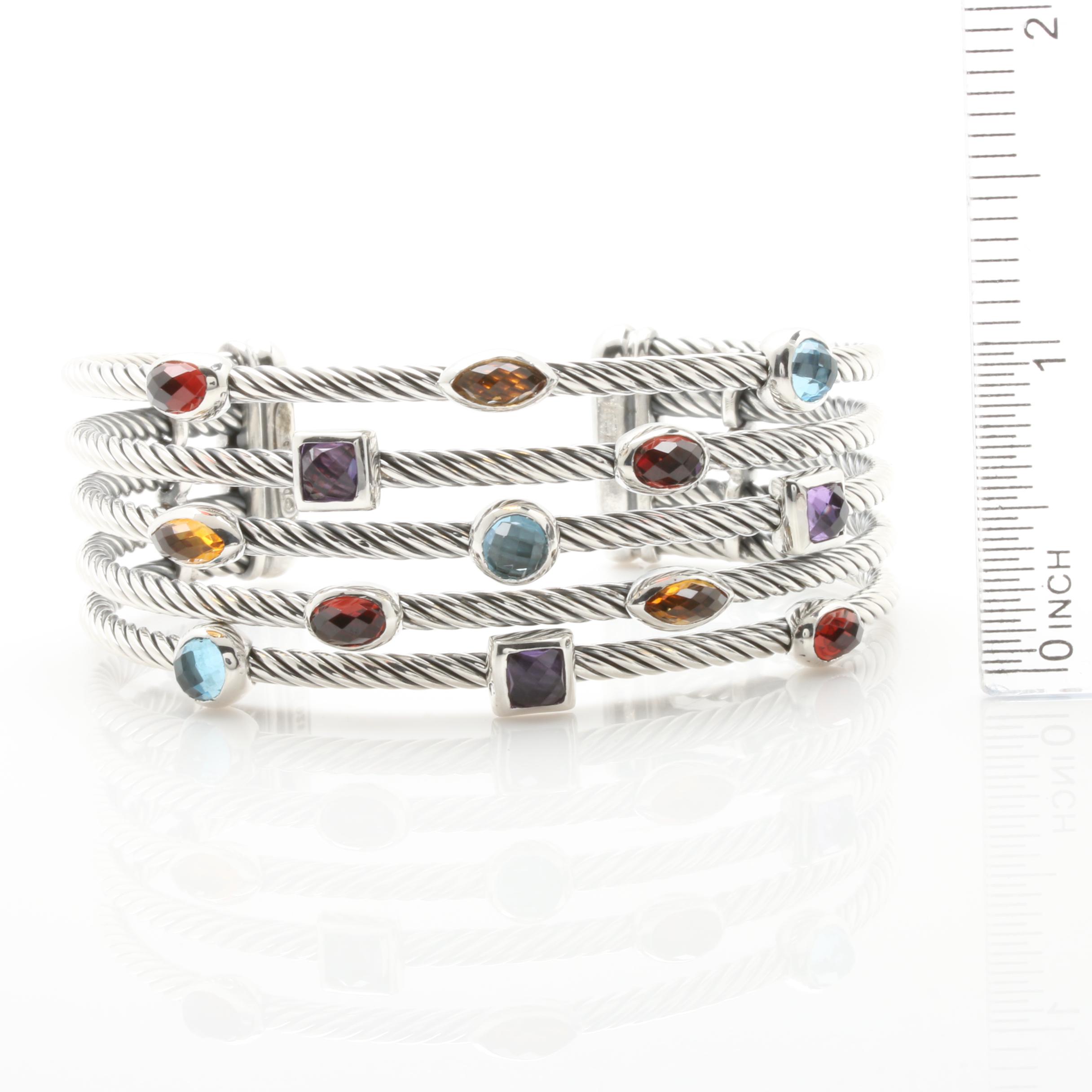 David Yurman "Confetti" Wide Cuff Gemstone Bracelet
