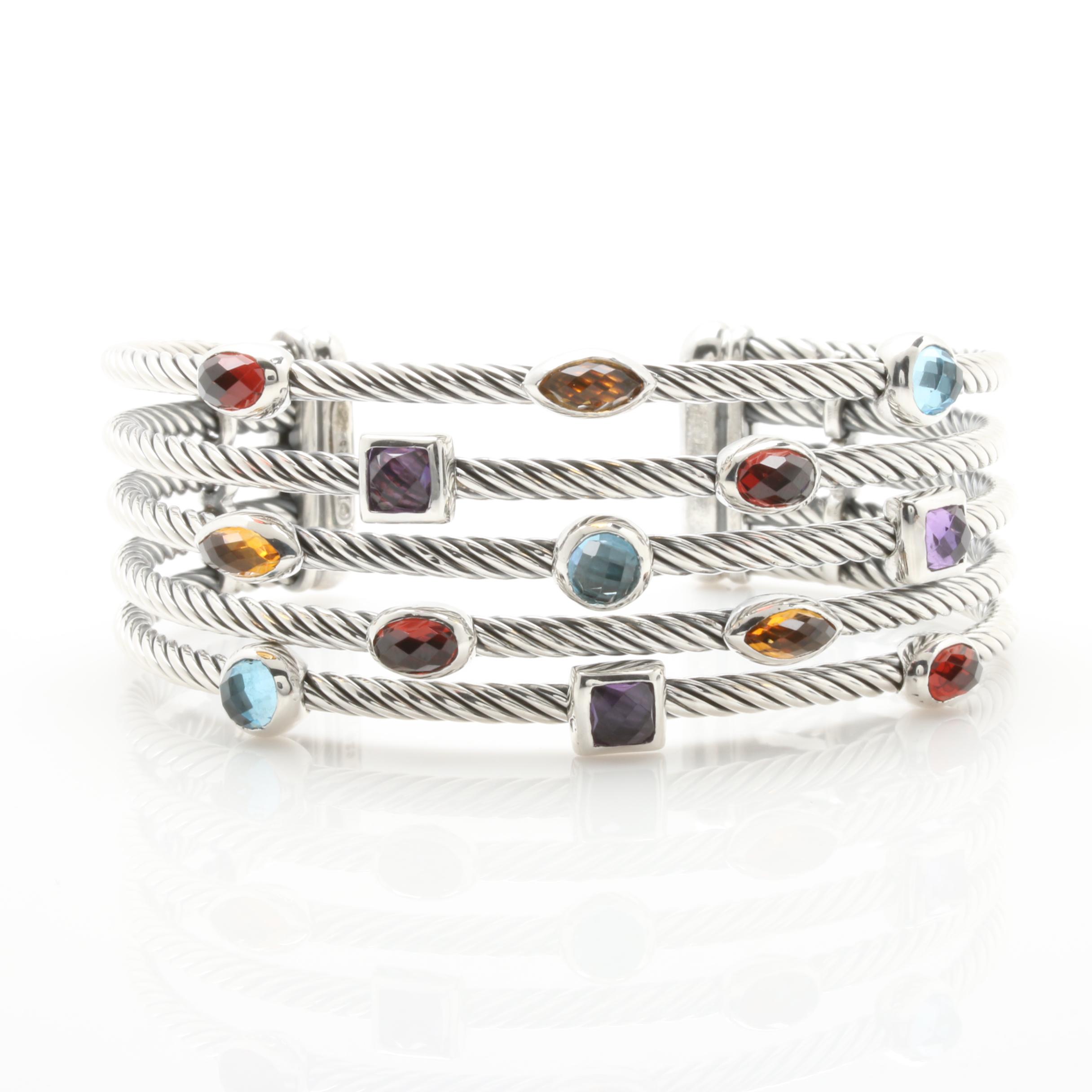 David Yurman "Confetti" Wide Cuff Gemstone Bracelet