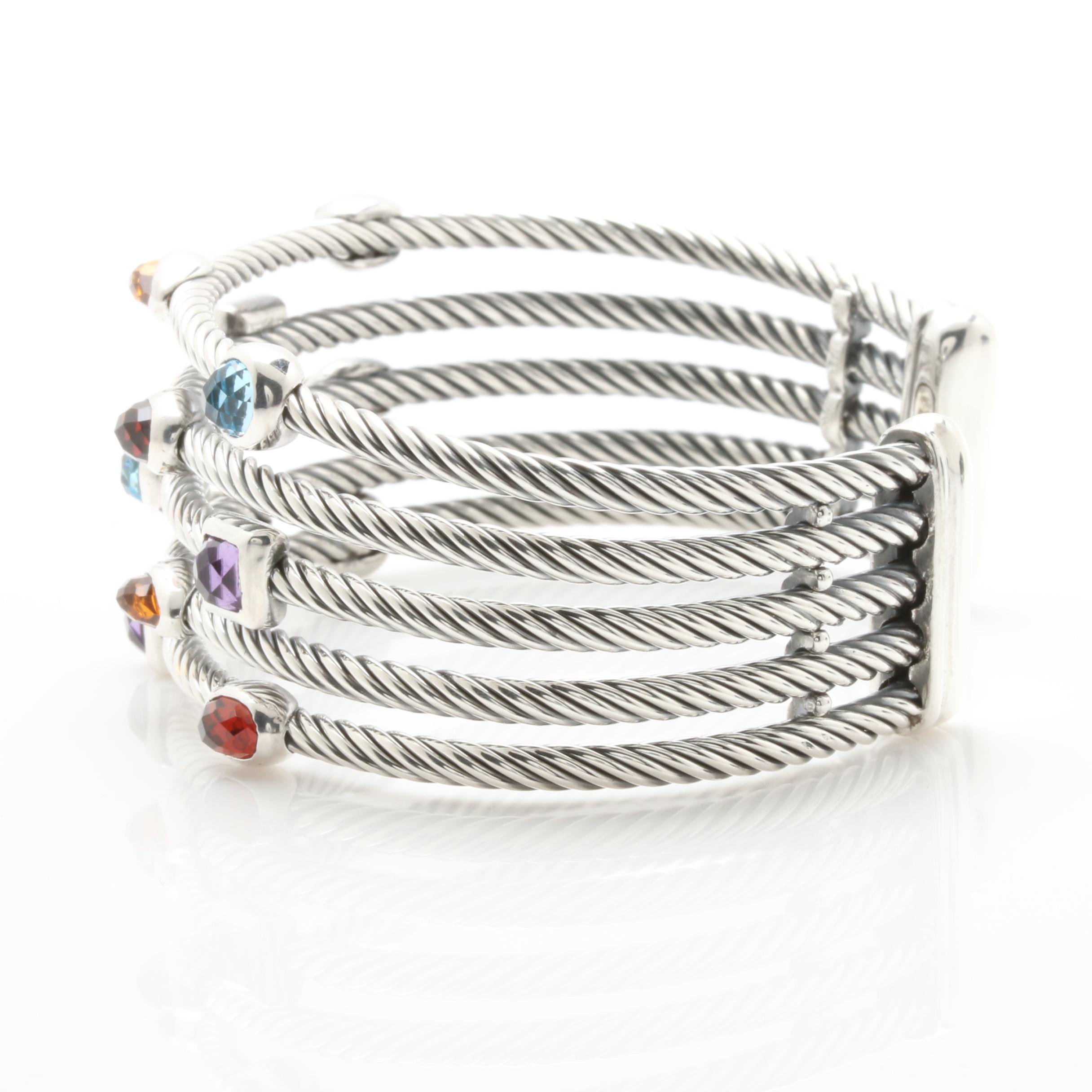 David Yurman "Confetti" Wide Cuff Gemstone Bracelet