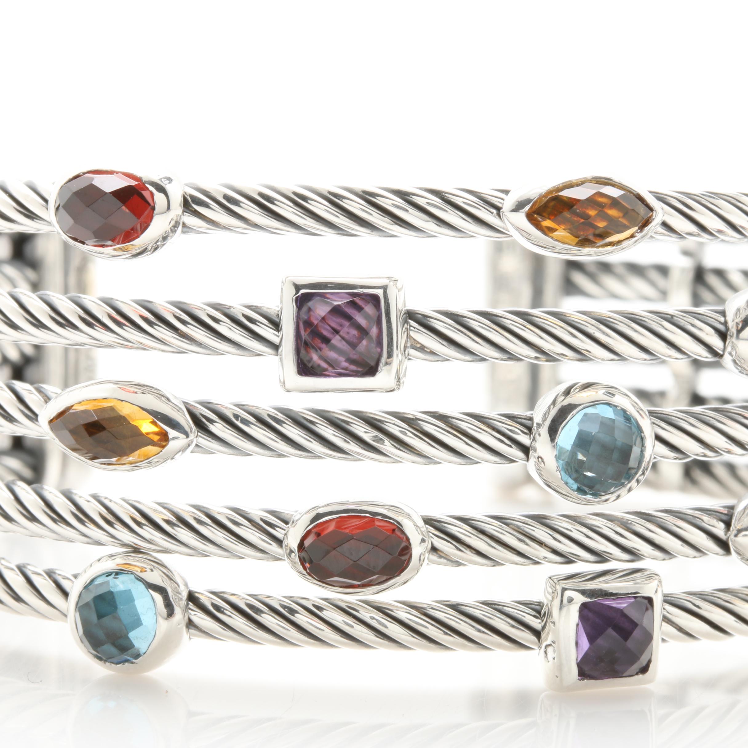 David Yurman "Confetti" Wide Cuff Gemstone Bracelet