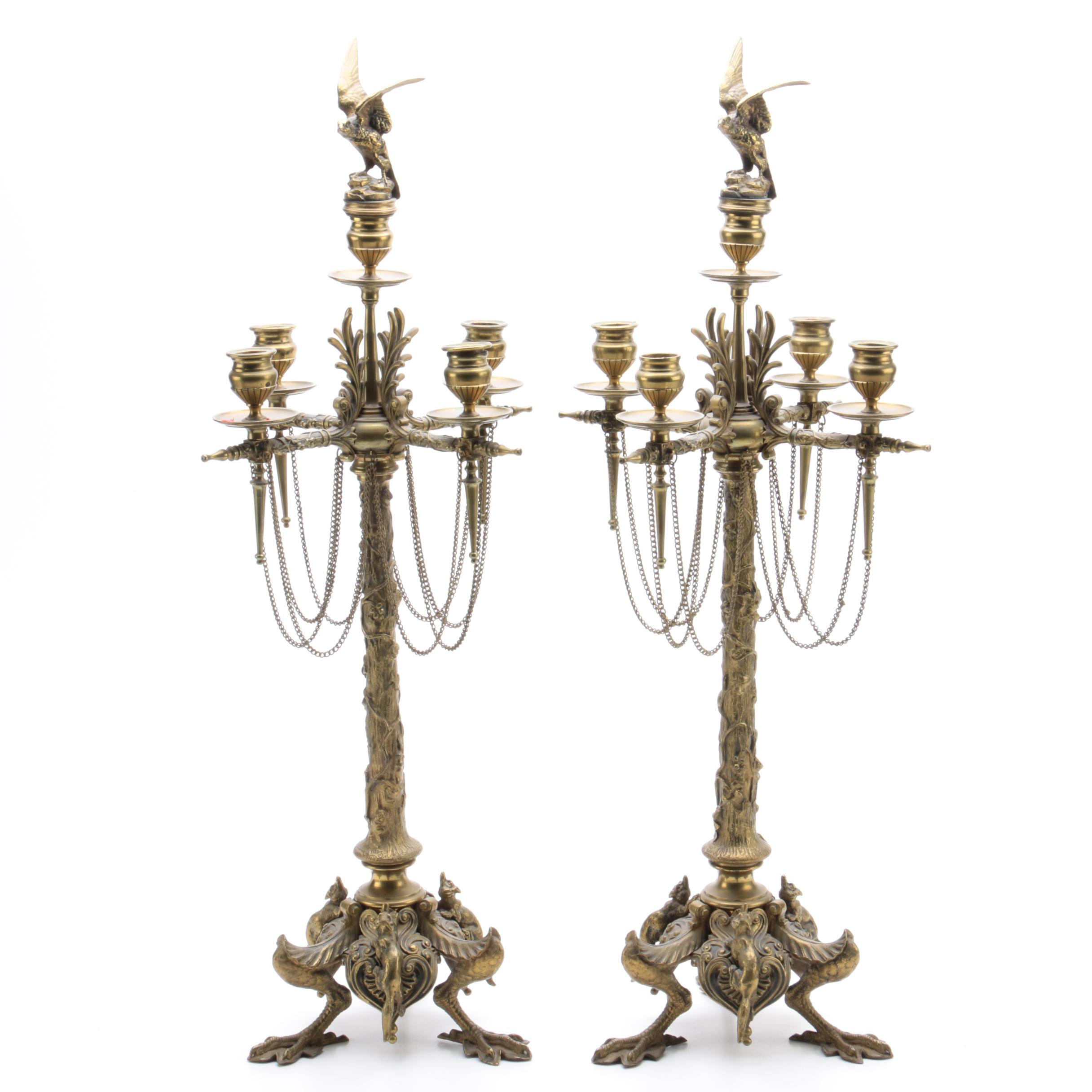 Antique Bronze Candelabrum by French Animalier Sculptor Jules Moigniez