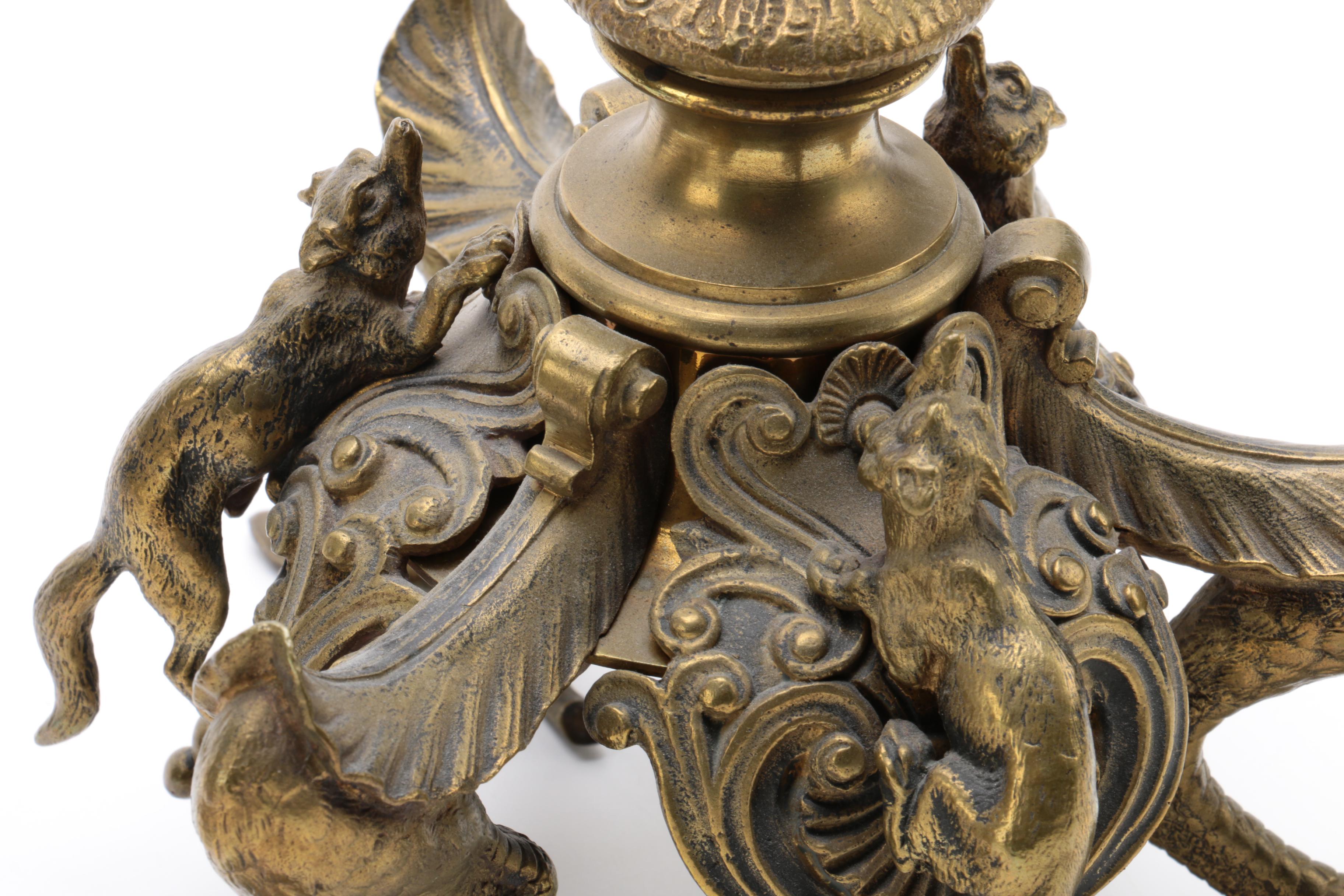 Antique Bronze Candelabrum by French Animalier Sculptor Jules Moigniez