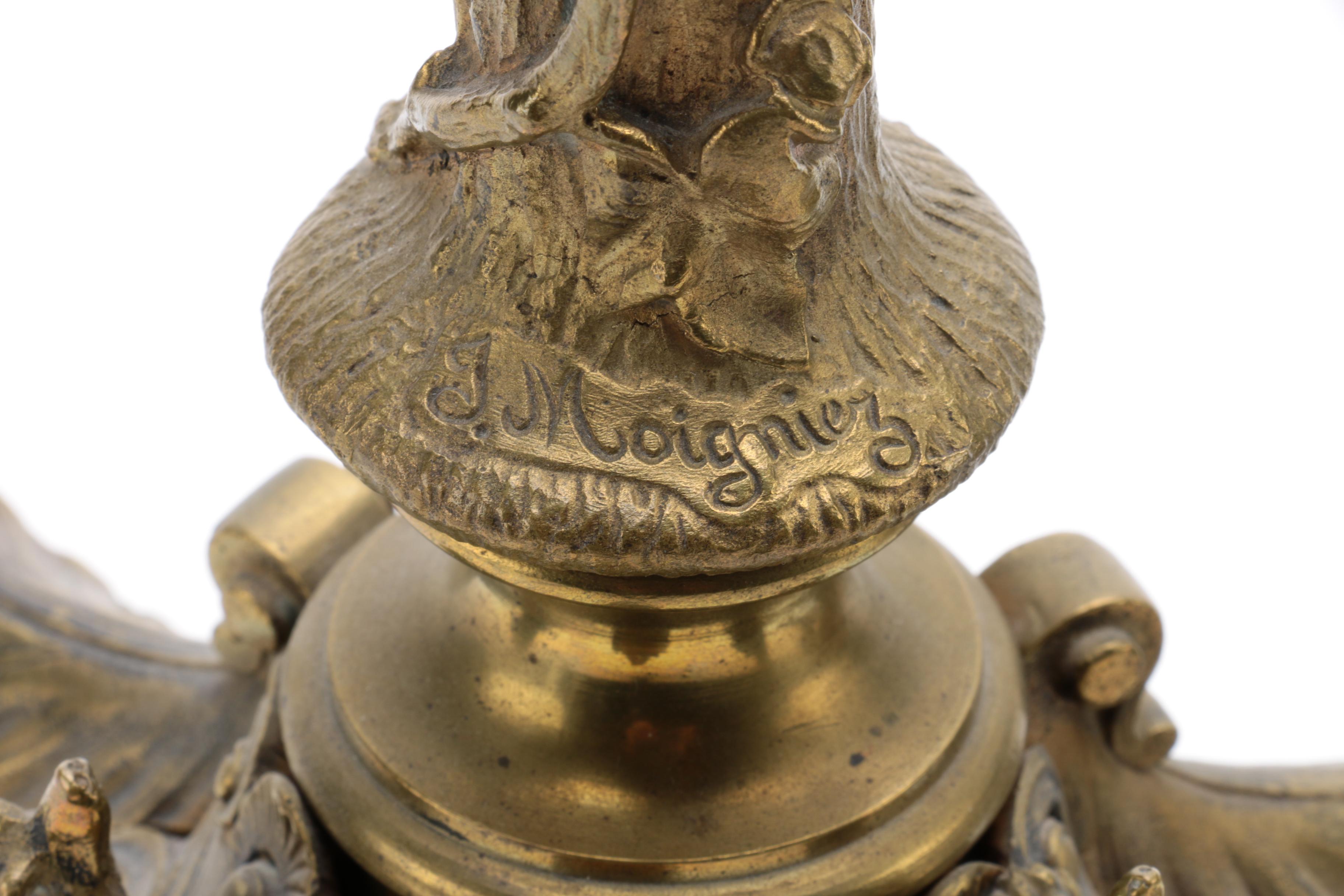 Antique Bronze Candelabrum by French Animalier Sculptor Jules Moigniez