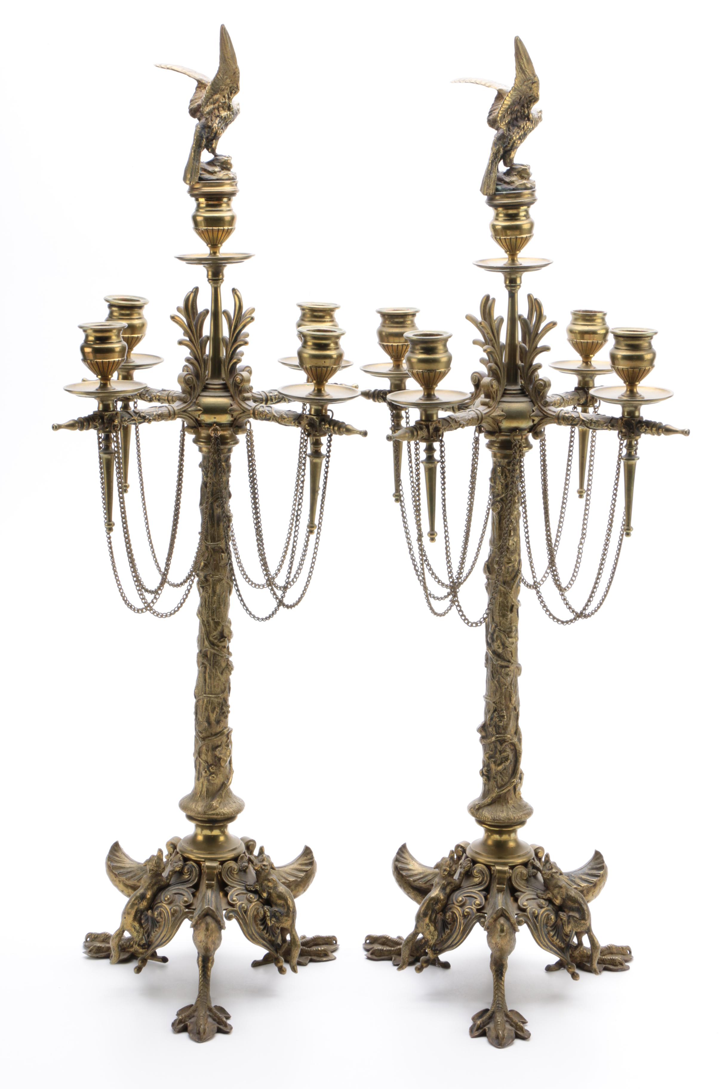 Antique Bronze Candelabrum by French Animalier Sculptor Jules Moigniez