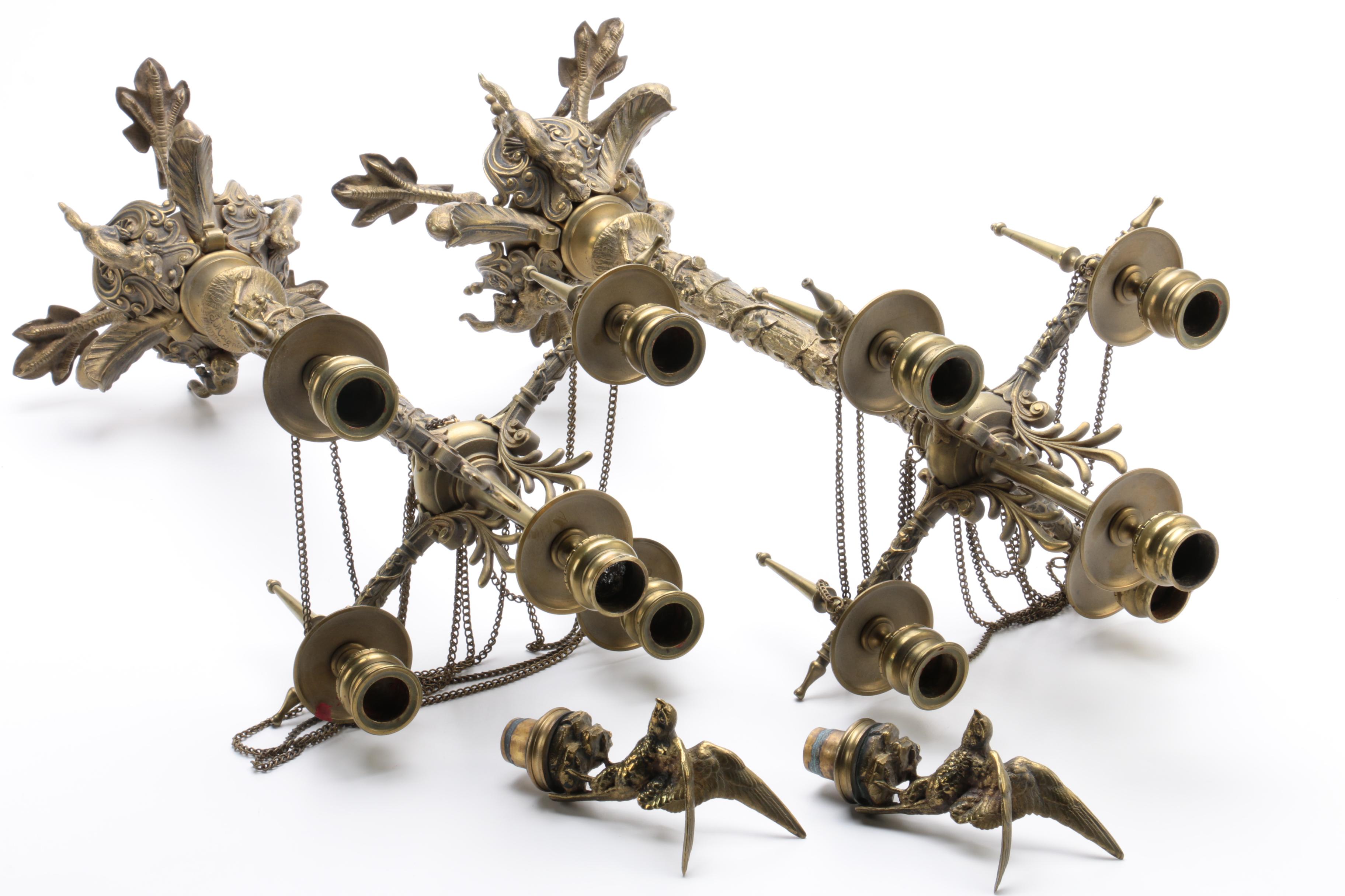 Antique Bronze Candelabrum by French Animalier Sculptor Jules Moigniez