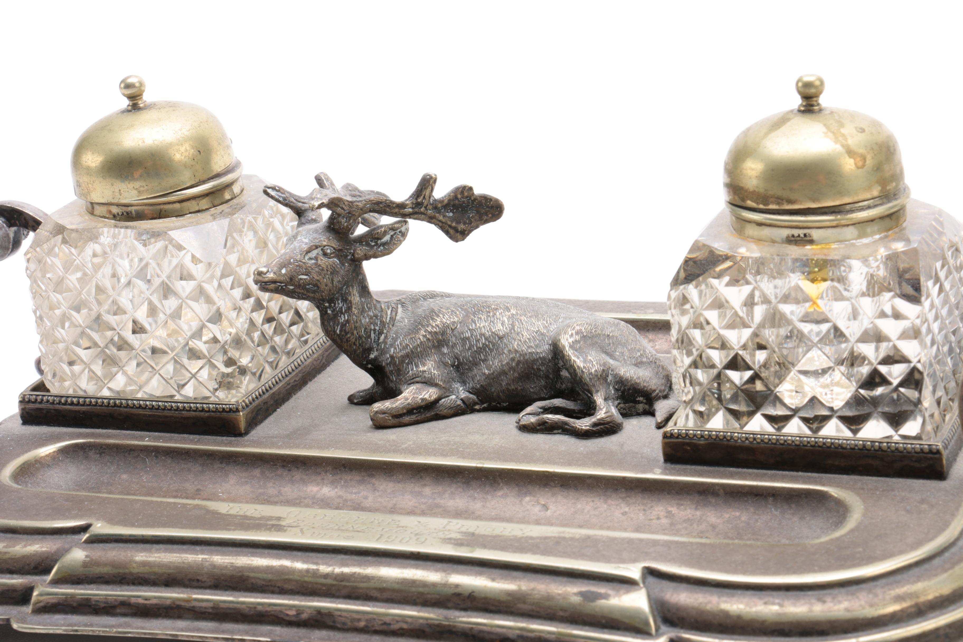 Daniel & Arter Silver Plate Inkwell with S. Kirk & Son Sterling Letter Opener